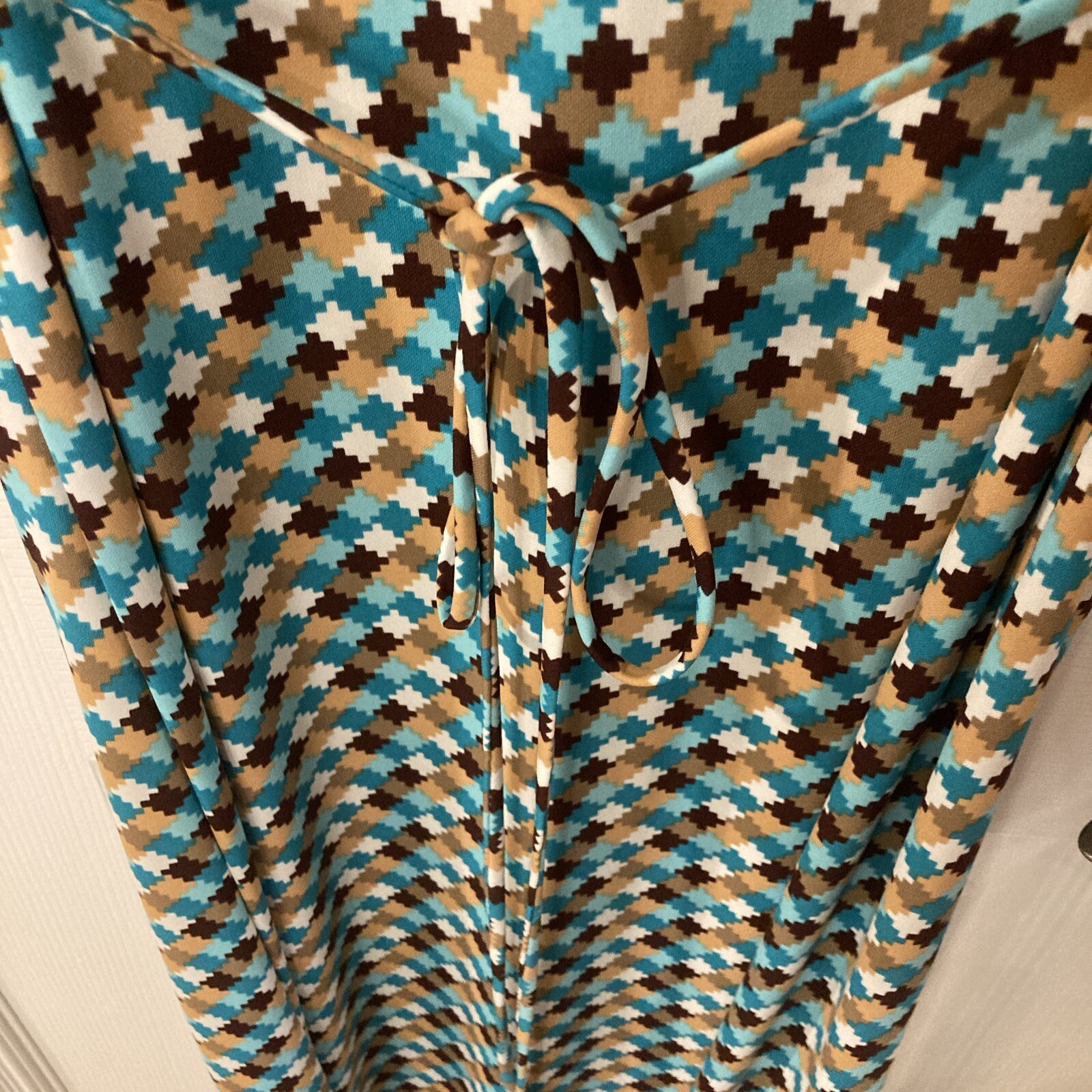 Monroe & Main Geometric Green, Tan, Teal and White Faux Wrap Dress Size Large