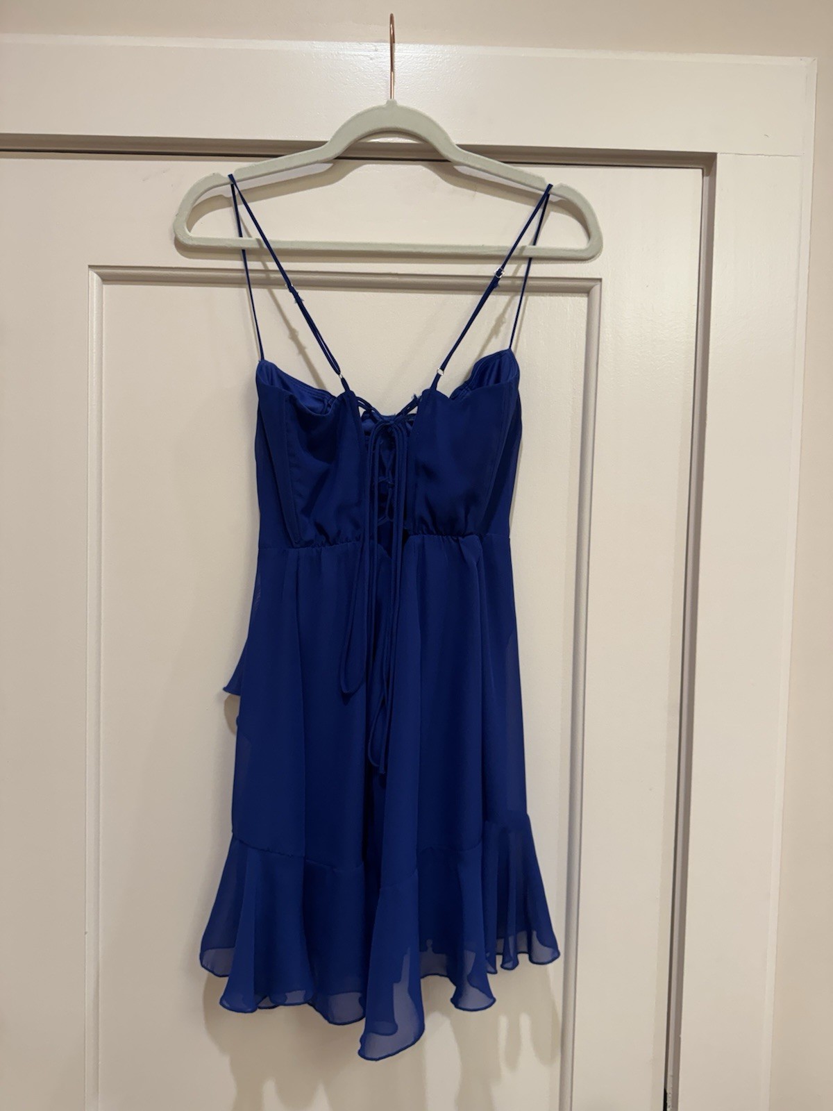 Lucy in the Sky Royal Blue Corset Ruffle Mini Dress Size L Juniors