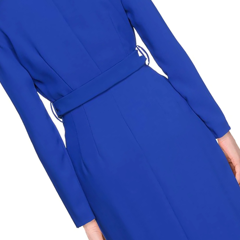 PINKO Wrap Dress Belted Midi Office Day Dress Electric Blue Size 40 – RP £517.00