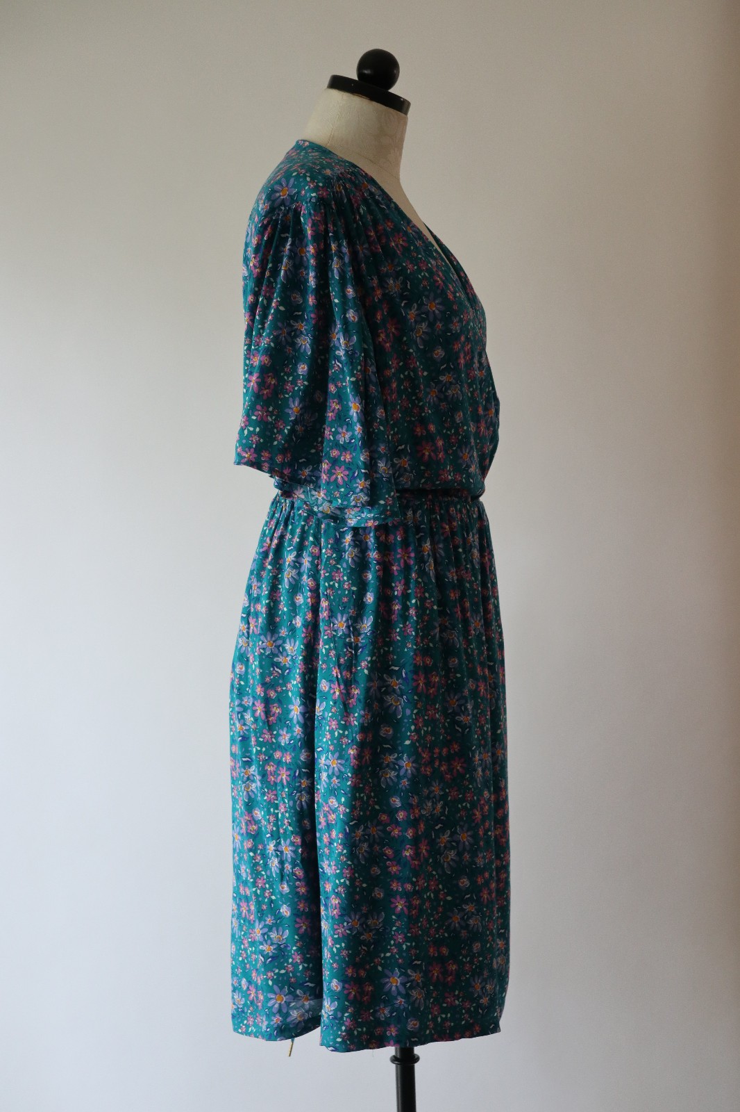 Draper James RSVP Teal Green Floral Short Batwing Sleeve Wrap Dress Women XXL