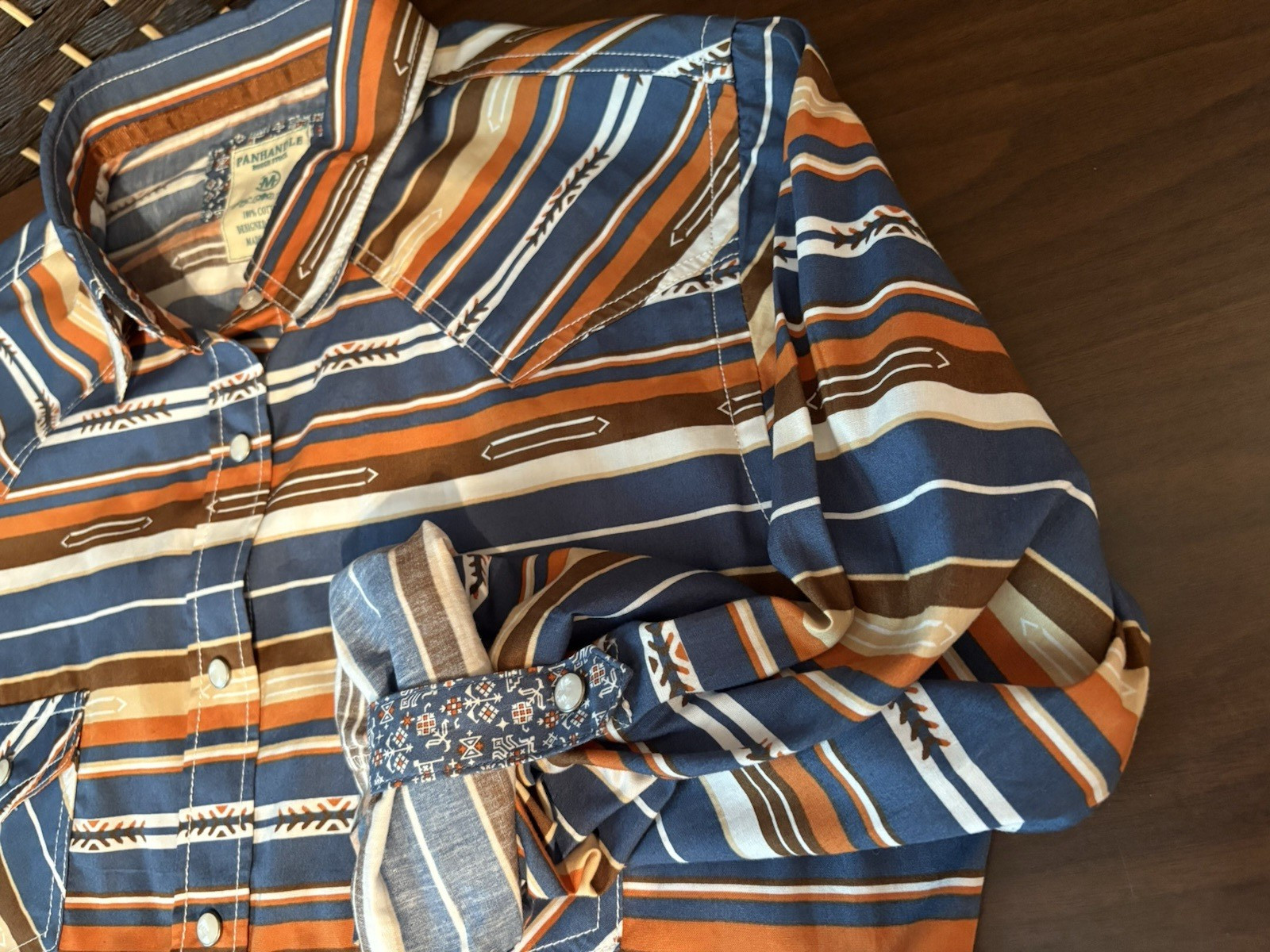 Panhandle Rough Stock Pearl Snap Western Shirtdress Size M Aztec Cowgirl Rodeo
