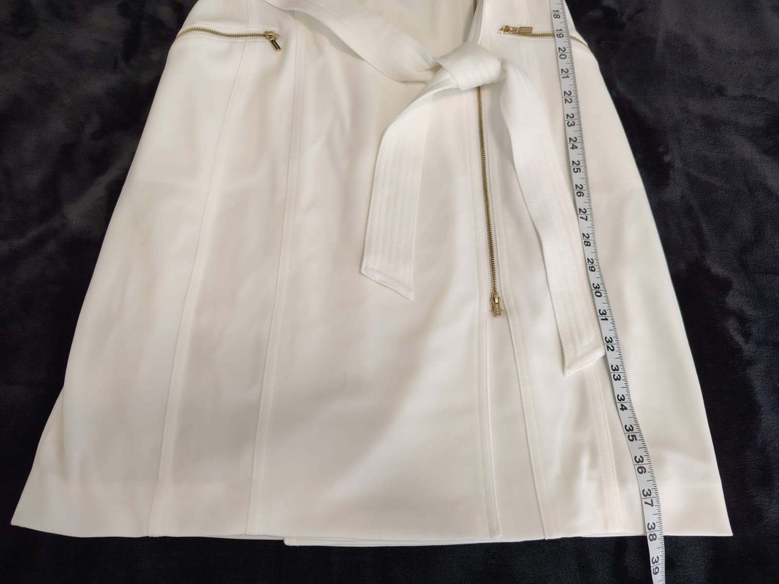 Calvin Klein women’s sleevless moto dress with tie belt white/cream NWT Size 14