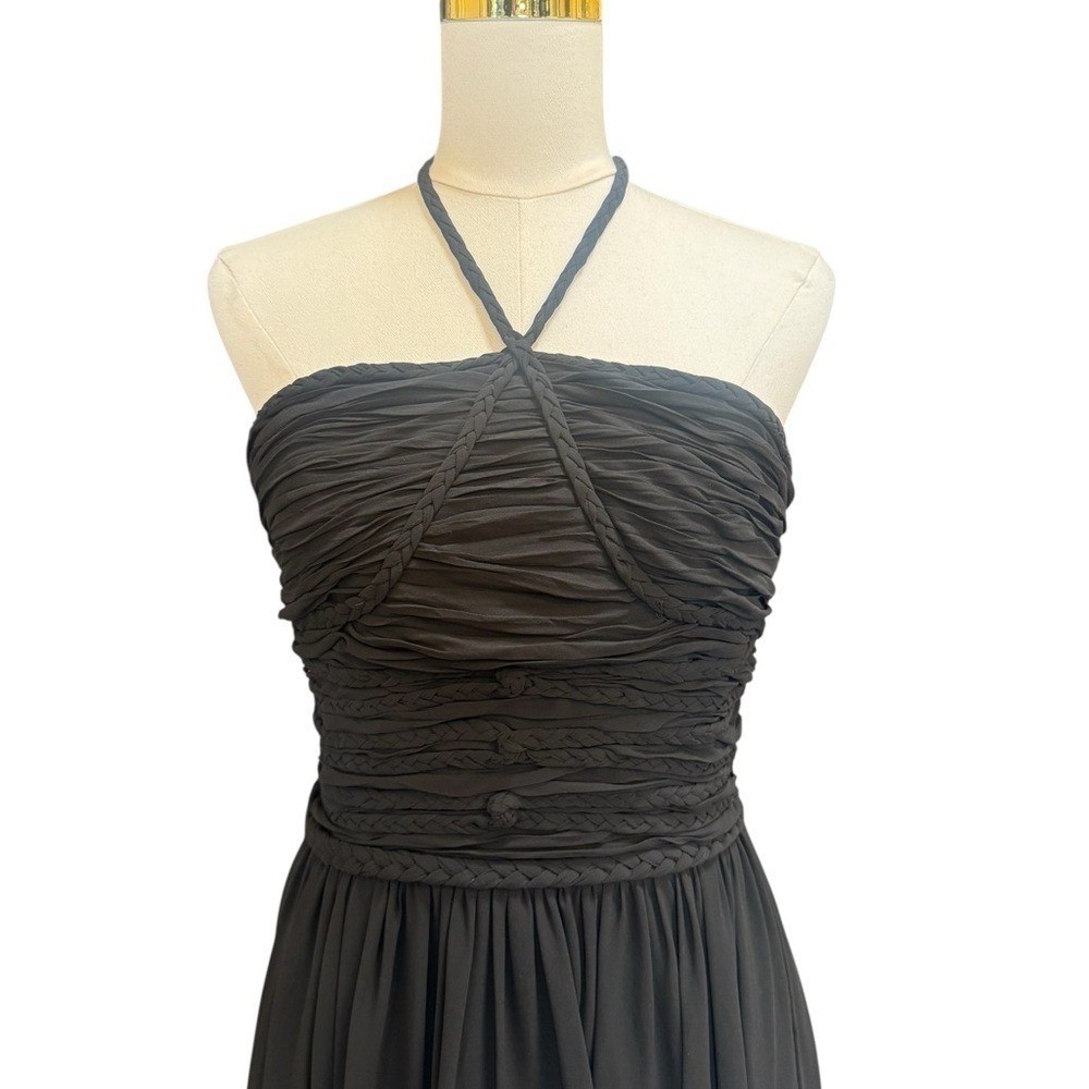 Dress the Population Aura Black Halter Midi Dress Size M Ruched Chifon