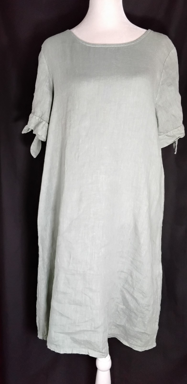 BEAUTIFUL Terzo Millennnio 100% Linen Shift Dress Midi Olive Green Sz Sm ITALY