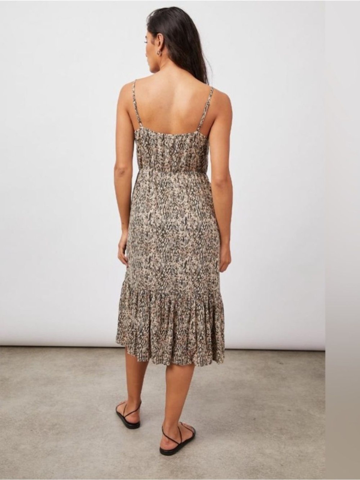 Rails Delilah Linen Boho Tiered Strappy Midi Dress Summer Cheetah Sand Tan