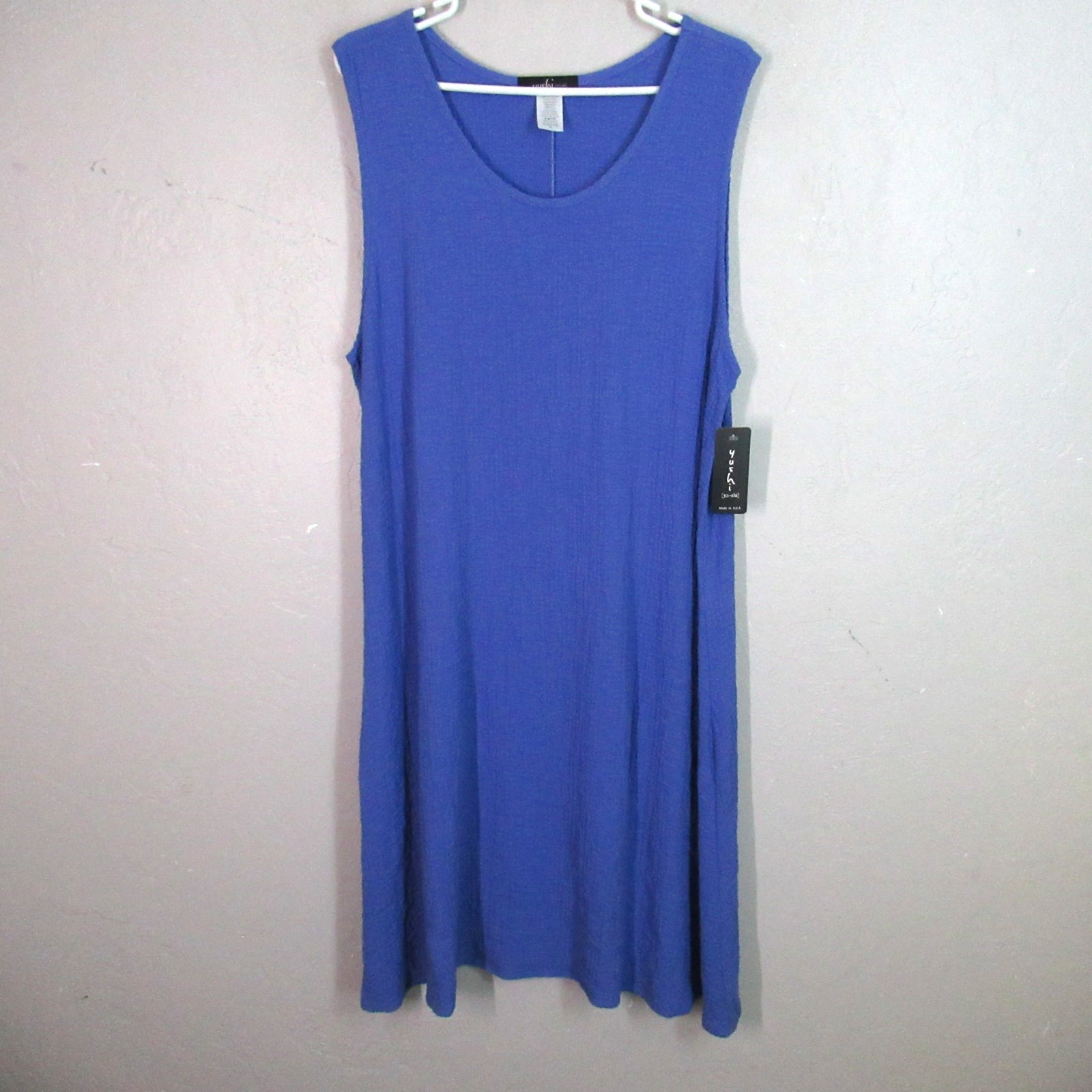 Yushi Dress Women XL Blue Waffle Cotton Blend Pullover Sleeveless Scoop Neck