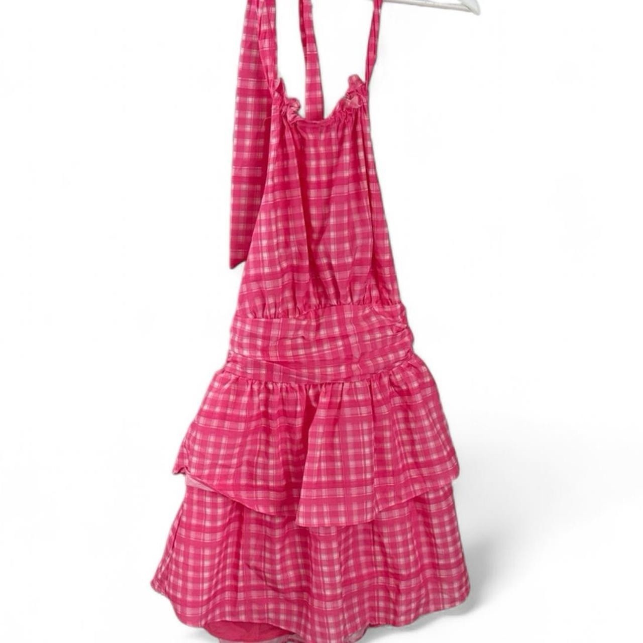 NEW All About May Gingham Plaid Print Ruffled Halter Neck Dress, Size 6/S