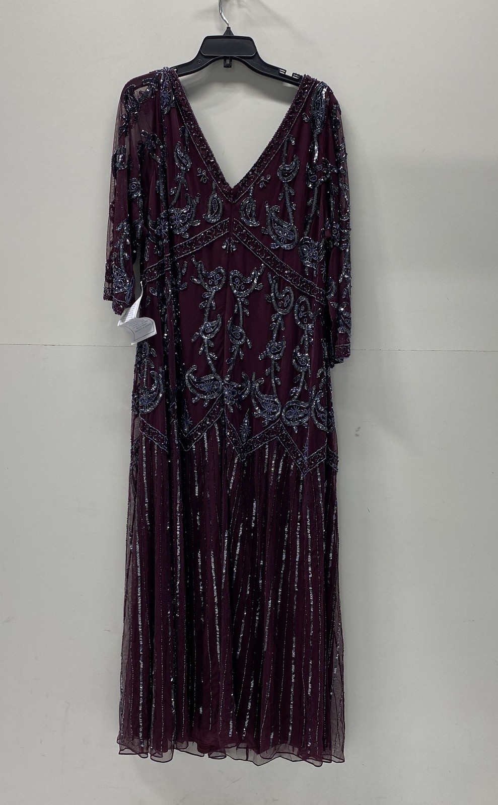 Roaman’s Women’s Indigo Sequin Paisley Evening Dress Mesh Sheer Sleeve Gown 24W