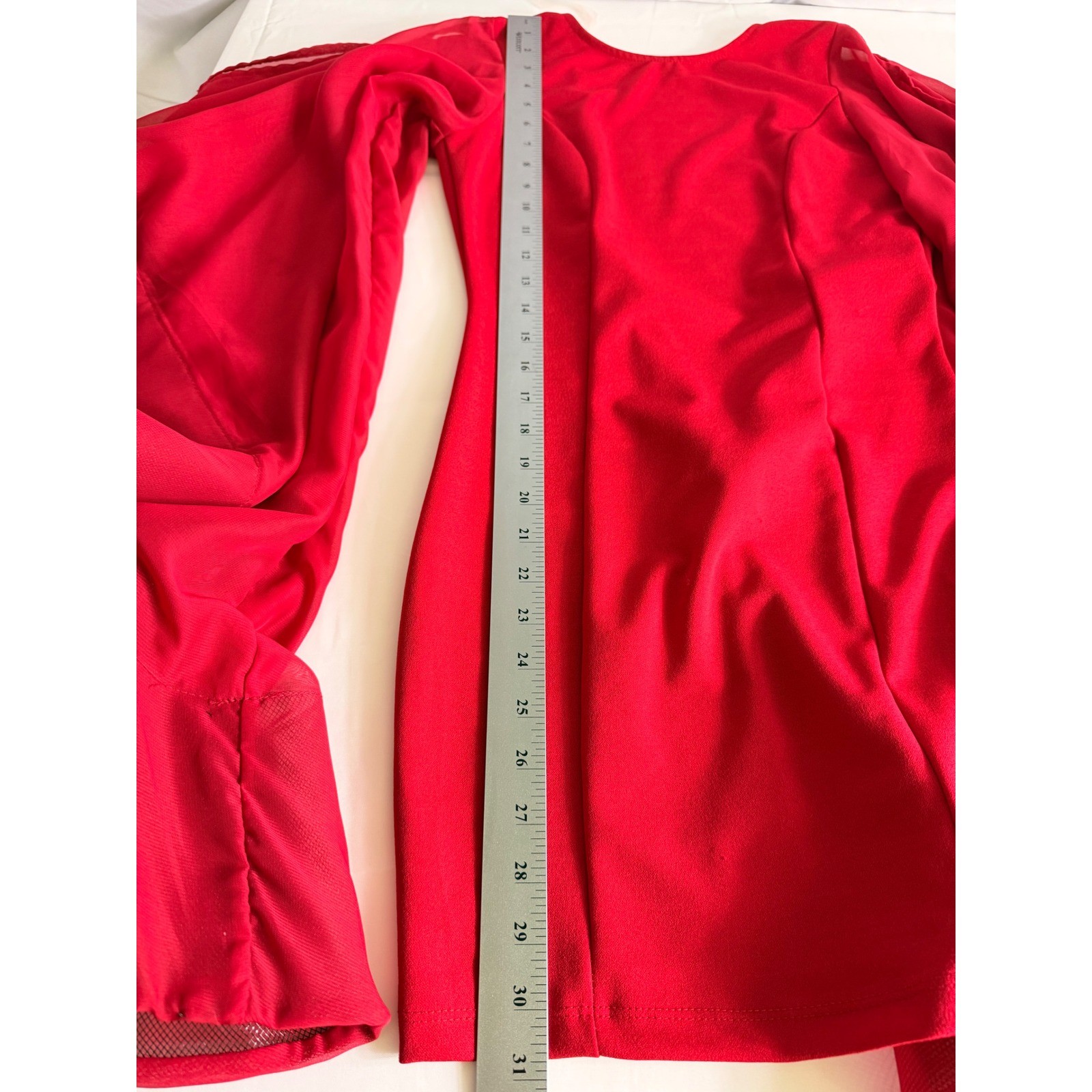 Unbranded Dramatic Mesh Bell Sleeve Mini Dress XS Red Open Back Bodycon Party