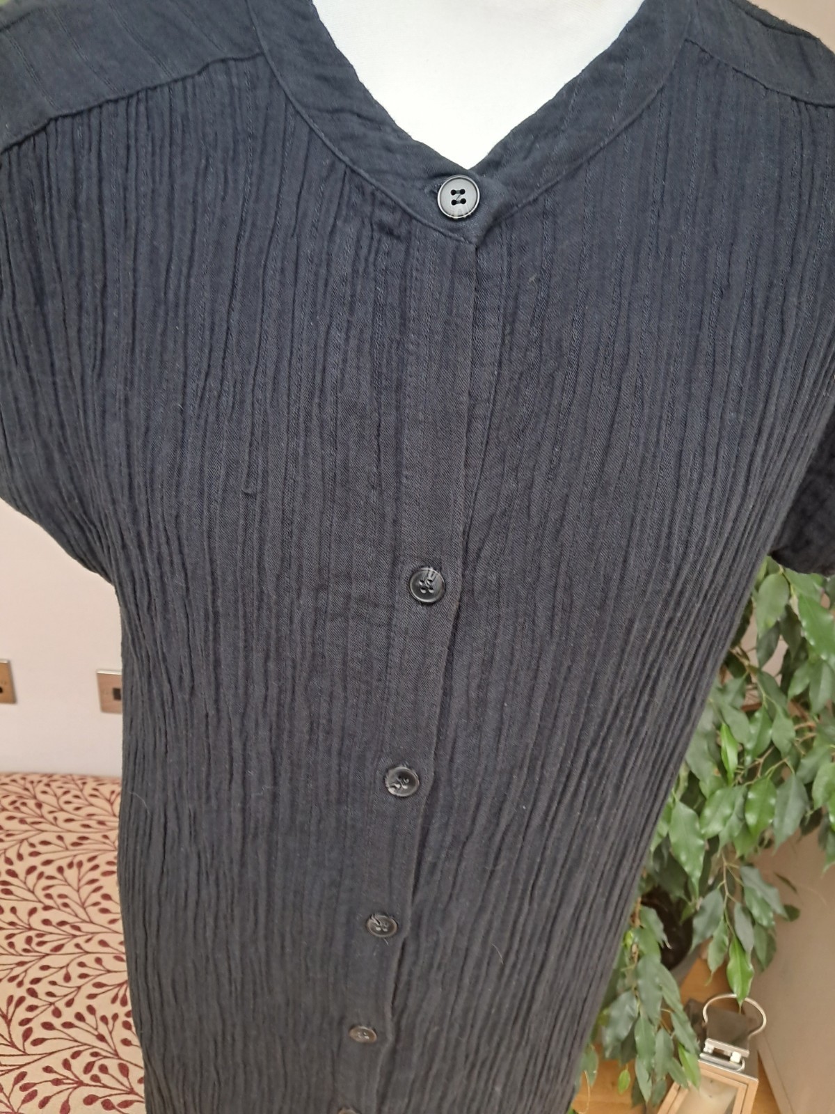 Parfois Black Cotton Crinkle Button Shirt Dress Size XS