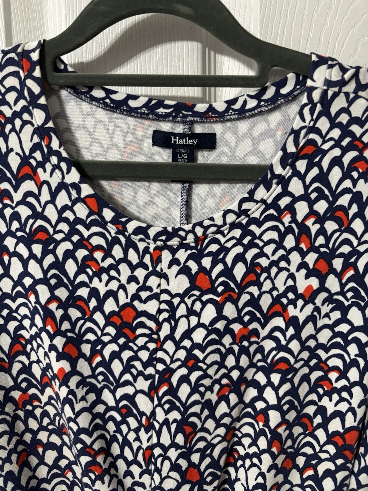Hatley Martine Dress Sz L Feather Tips A-Line Dress Twist Front Stretch $95