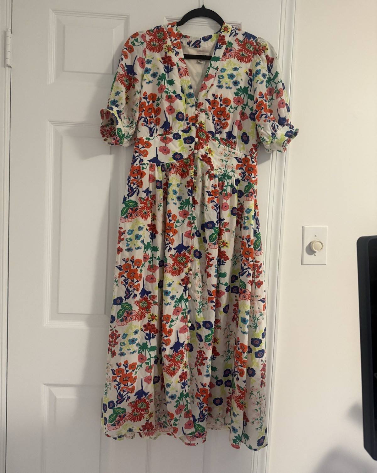 Boden Floral Multicolor Puff Sleeve V-Neck Maxi Midi Dress 8R Regular