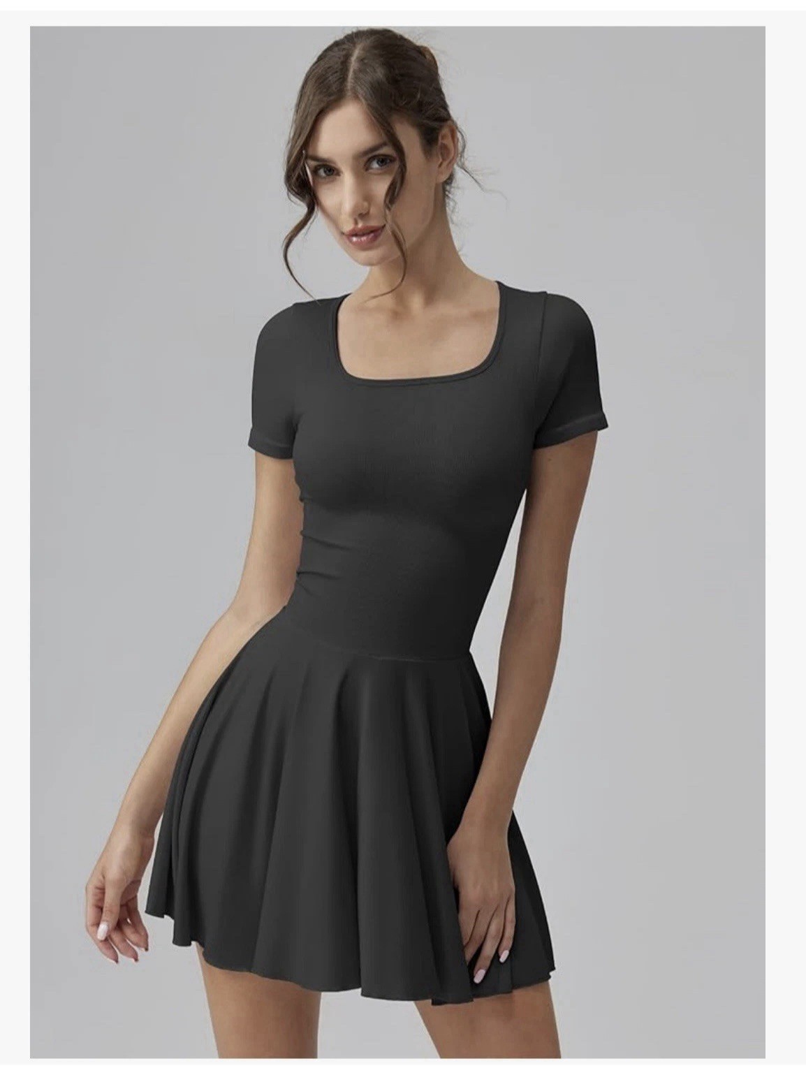 OQQ Women’s Square Neck Ruffle Hem Mini Dress, Shorts, L, Dance, Party, Sexy