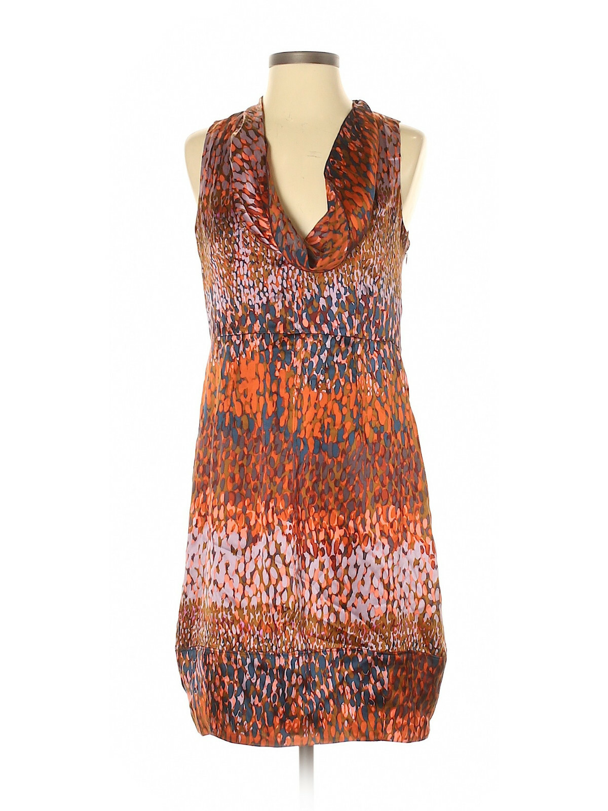 New Women Martin + Osa Silk Cowl Neck Geometric Fall Brown Gray Dress Size 4