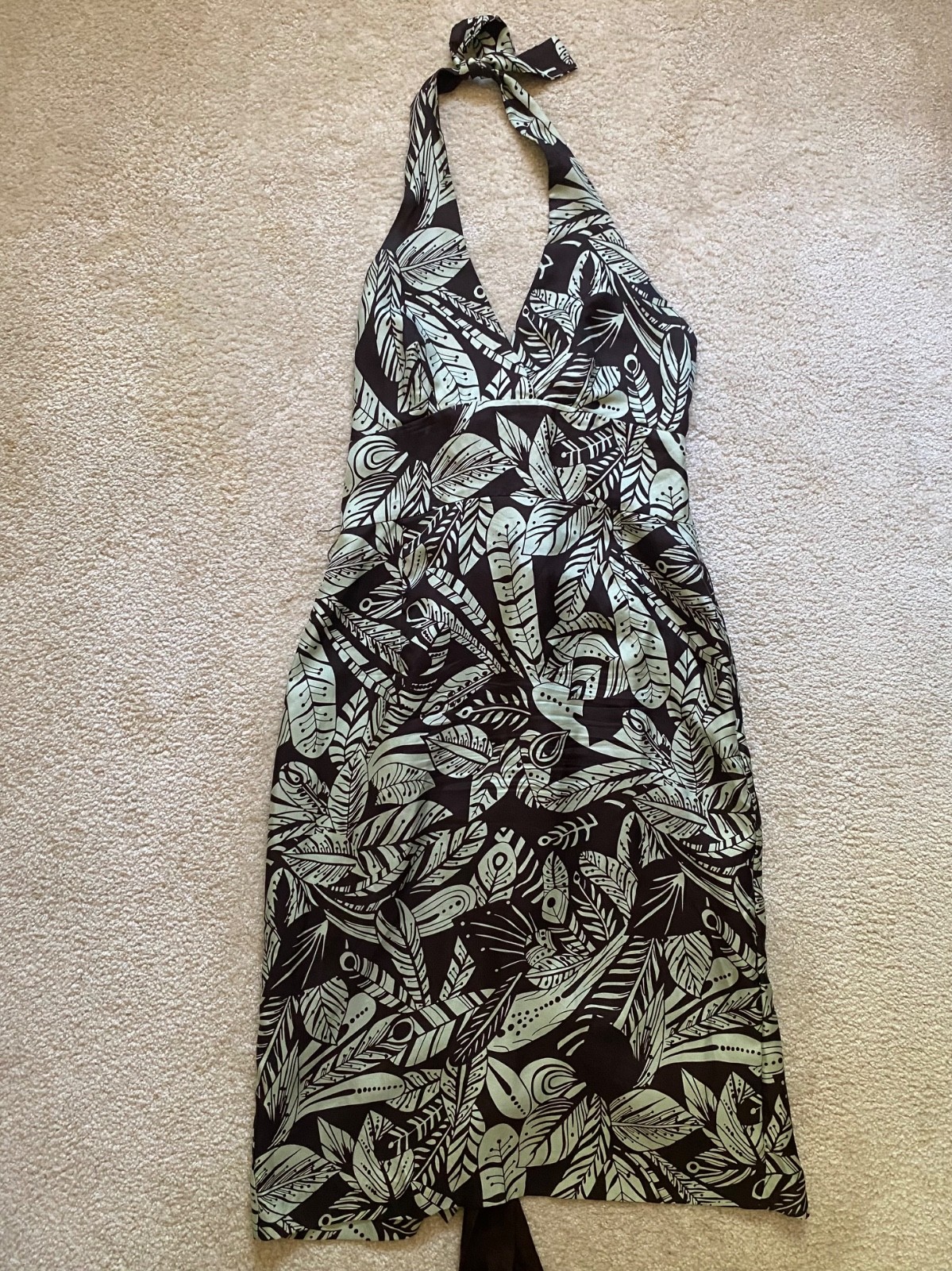 REISS DRESS 100% SILK LINED Teal and Brown Leafy Summer Dress Size Small / UK8