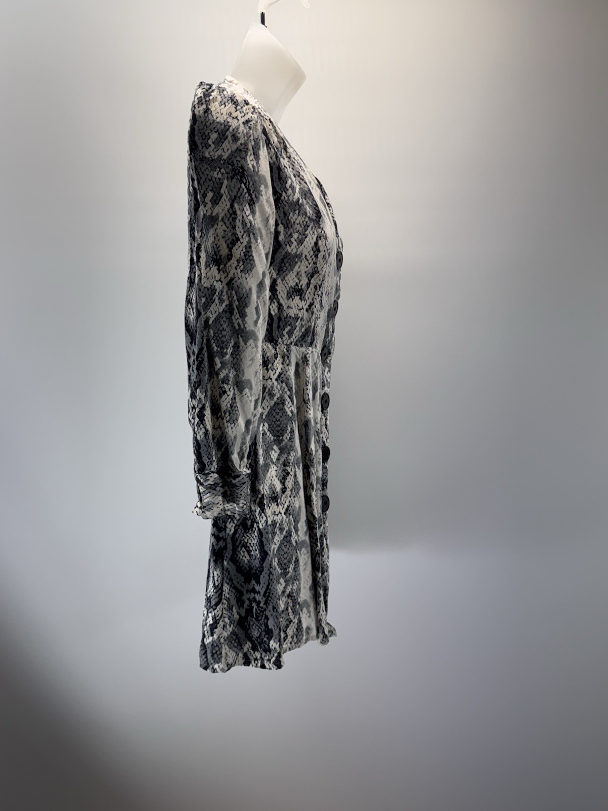 Rebellion Snake Python Animal Print Pattern No Collar Button Front Dress S