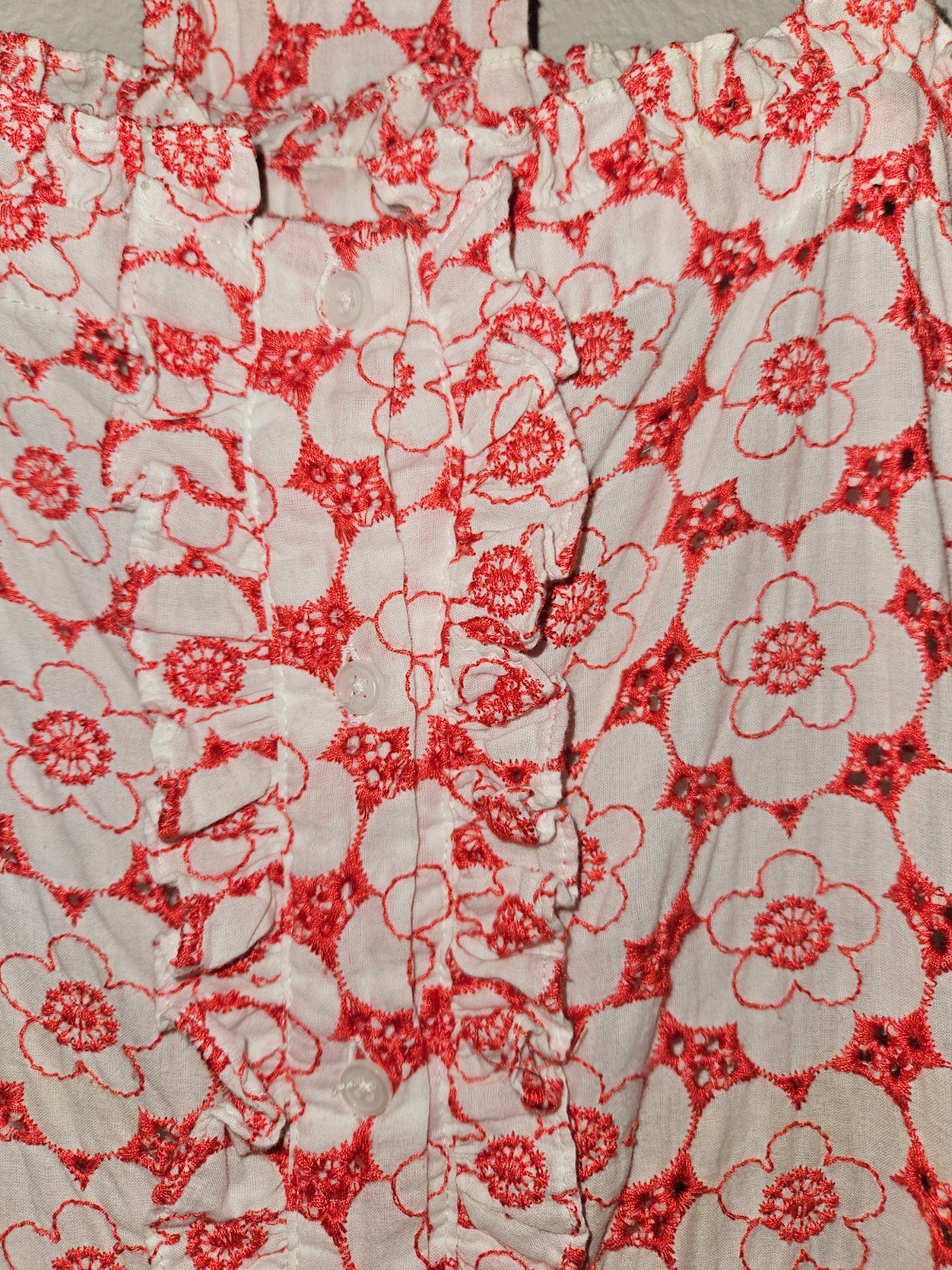 Lisa Marie Fernandez Embroidered Eyelet Dress Size 1 (US 2 4) Tomato Red Cream