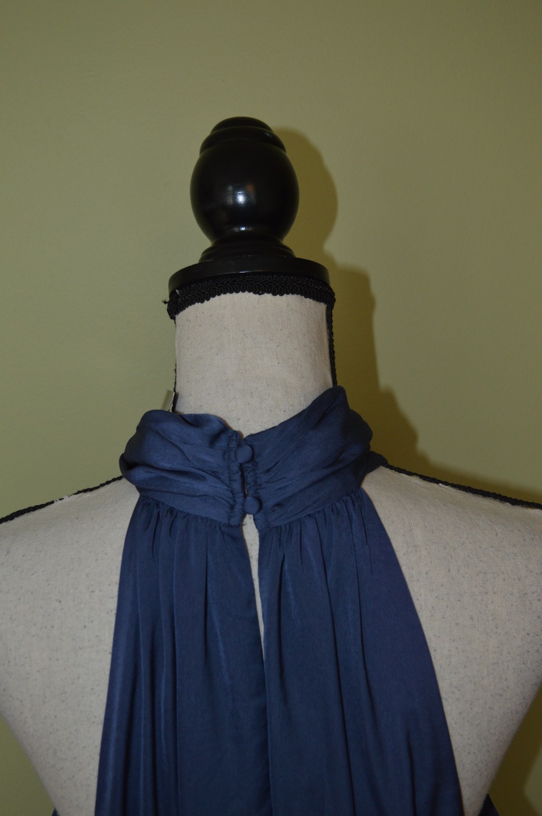 Banana Republic Navy Blue Silky High Neck Sleeveless Shift Belted Lined Sz Large