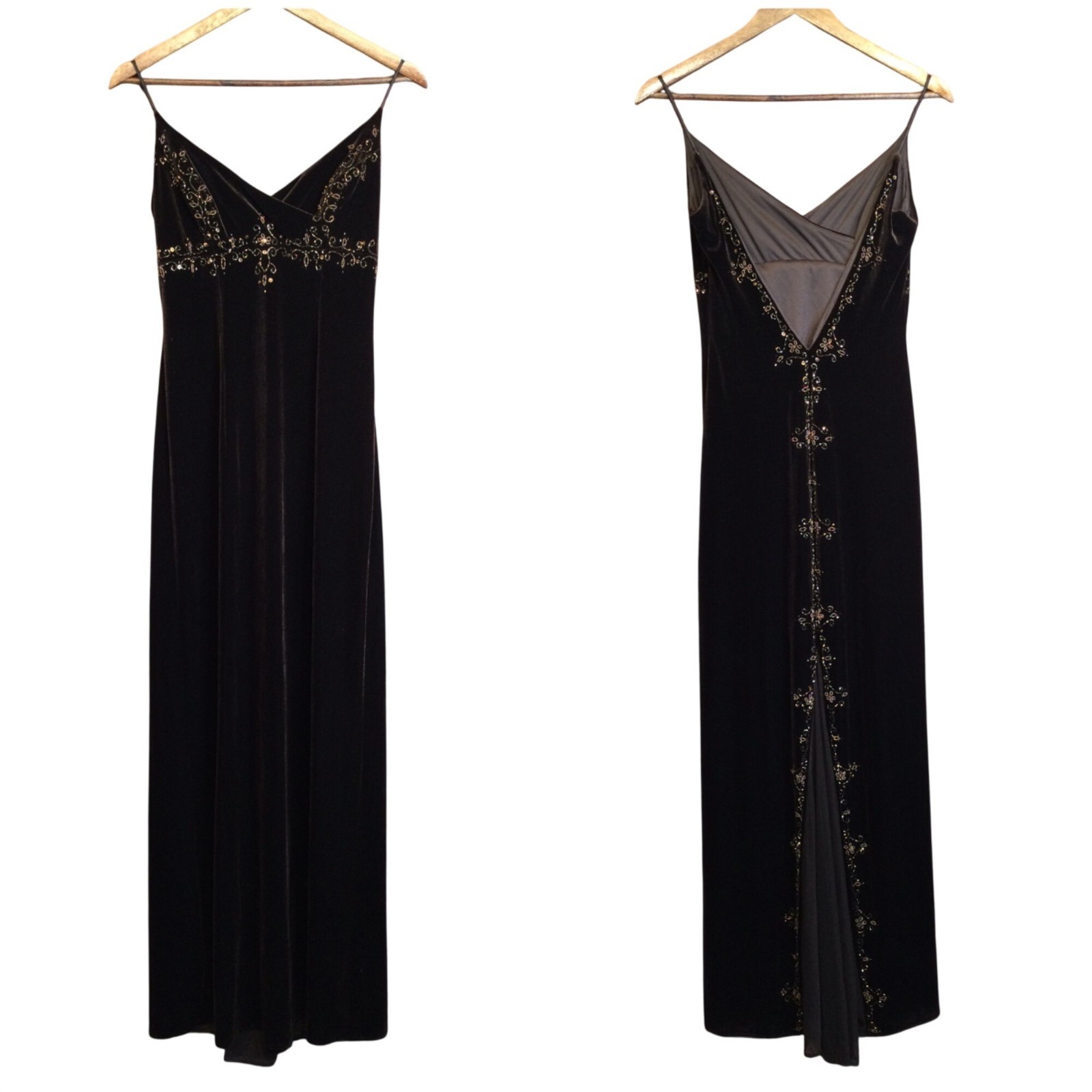 90s Y2K Dave & Johnny Brown Evening Dress 3/4 Beaded Babydoll Spaghetti Strap