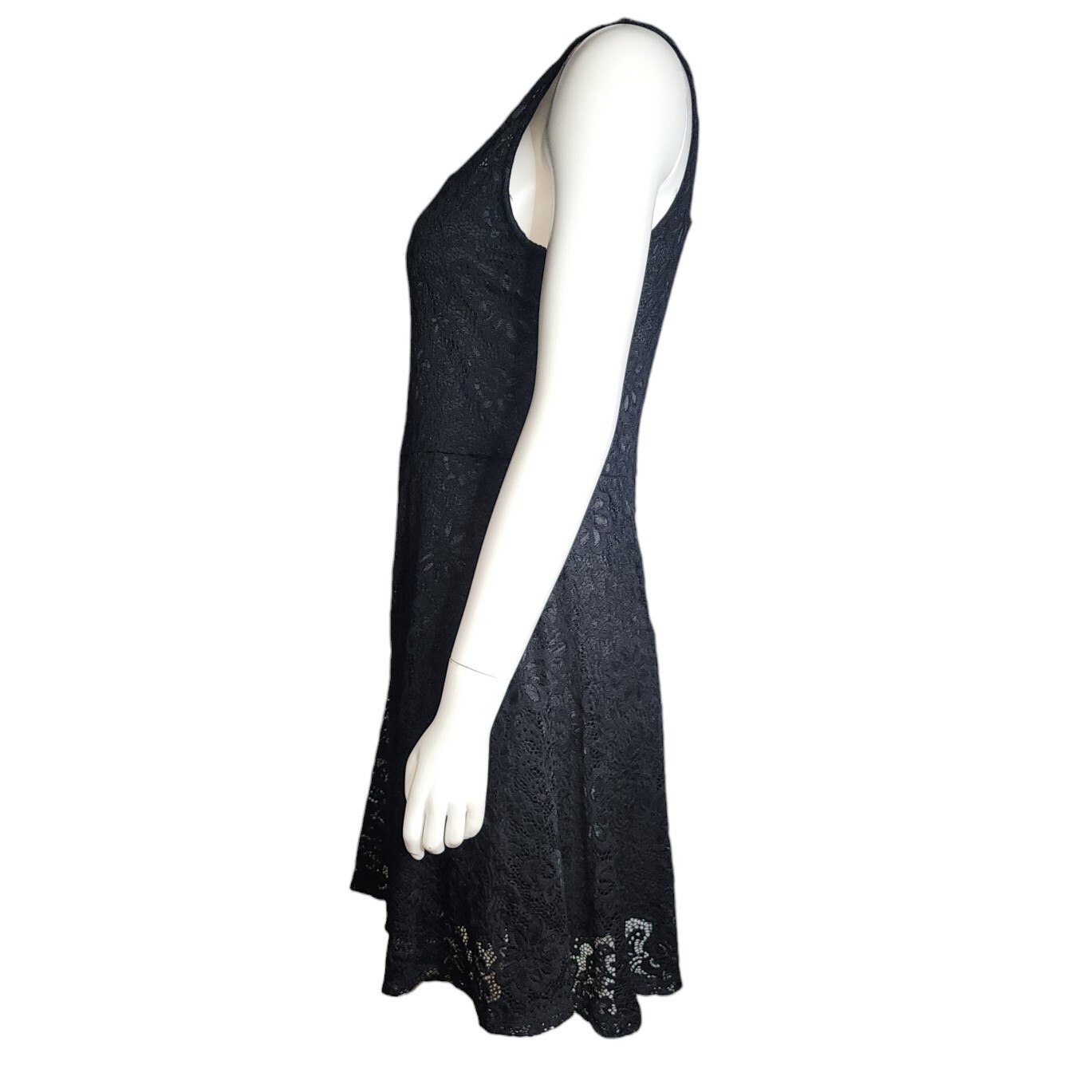 AMBIANCE Solid All Black Lace Overlay Sleeveless Dress Womens Size L Large