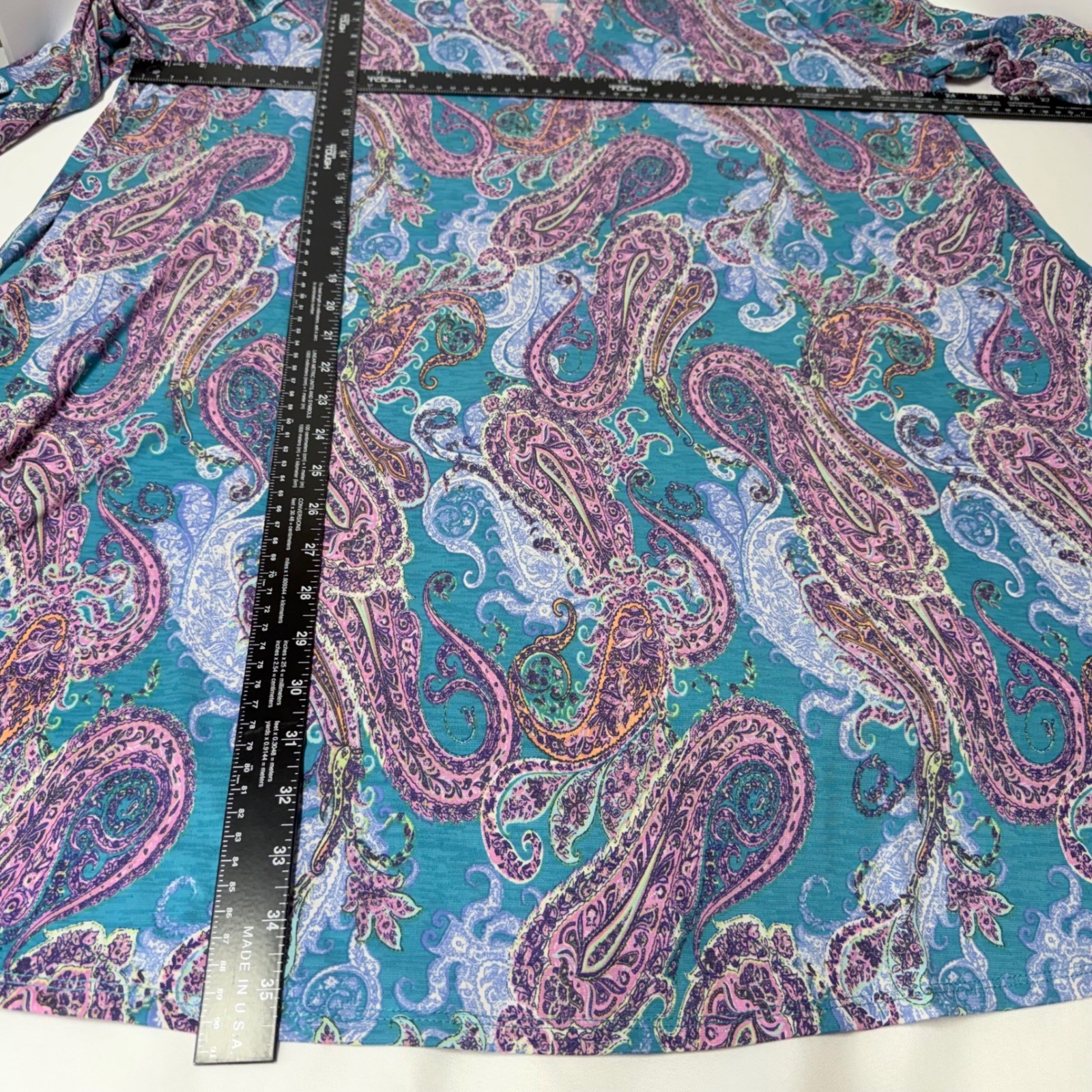 Dear Scarlett Polyester Paisley Shift Dress Womens 3X Teal NEW Roll-Tab Pockets
