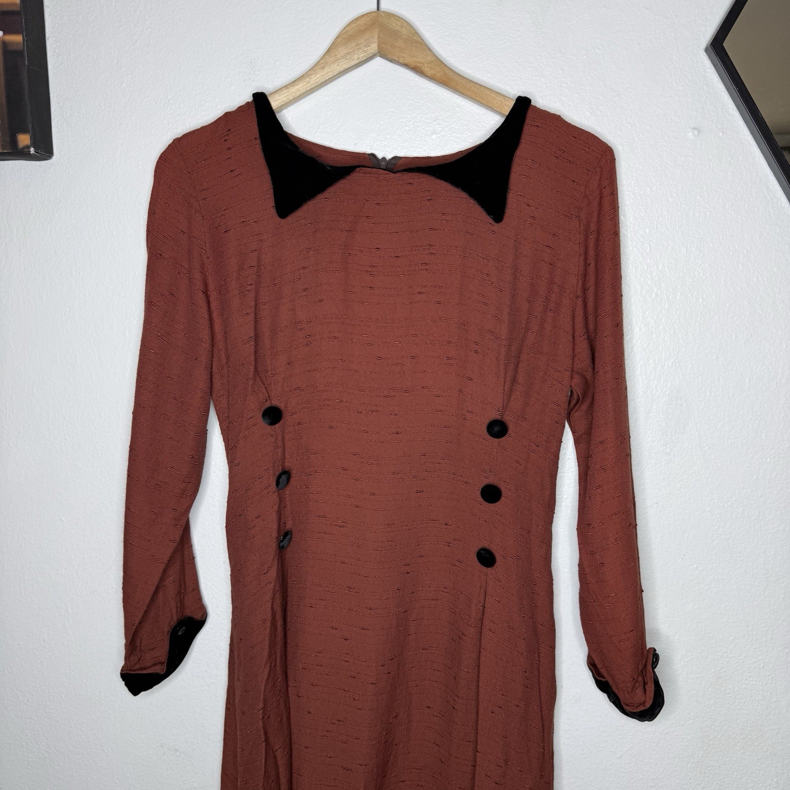 Hanna For La Journee Retro Rockabilly Long Sleeve Dress Velvet Details