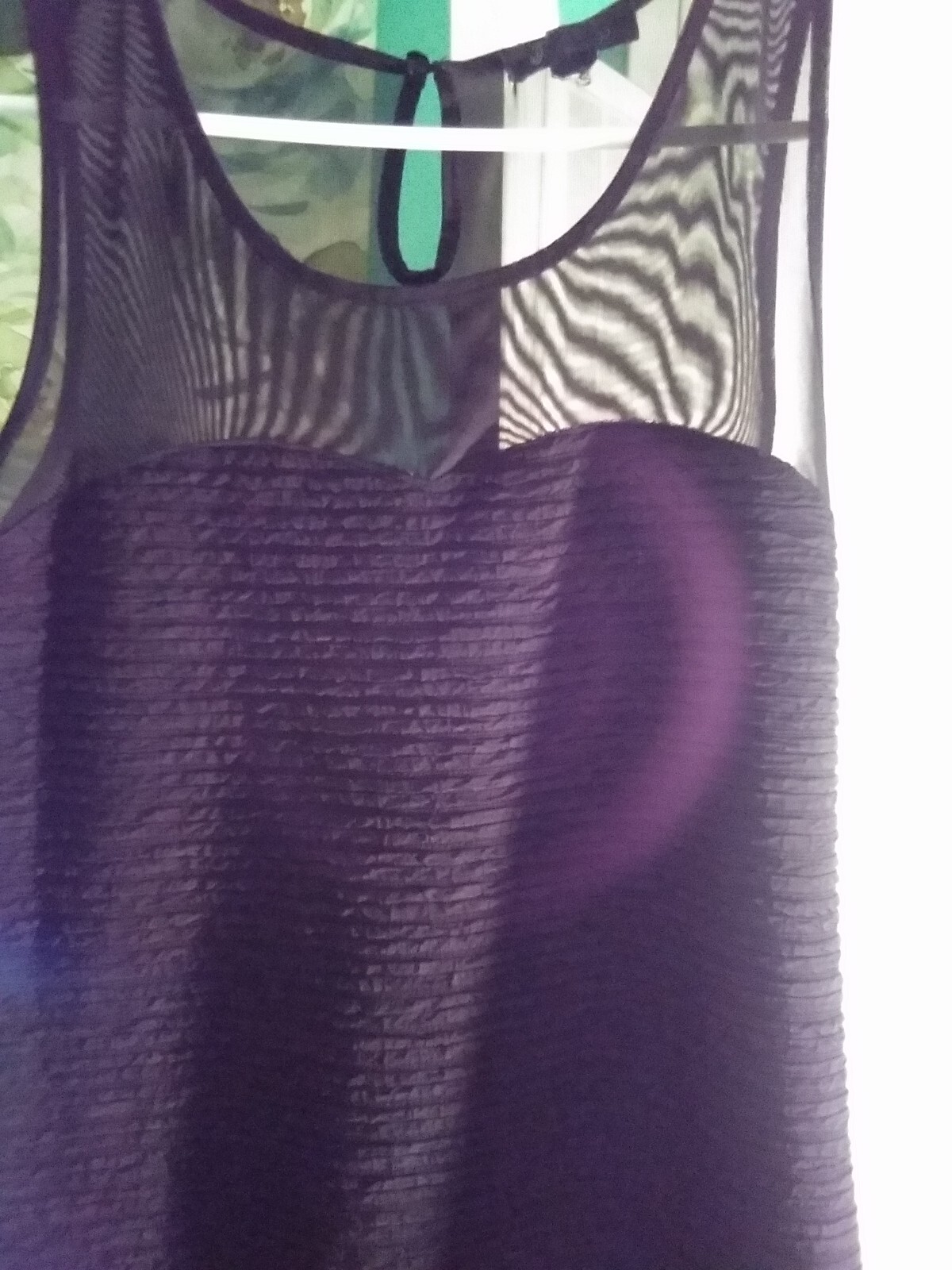 Black Bodycon Dress Partial Sheer Top One Back Button Large