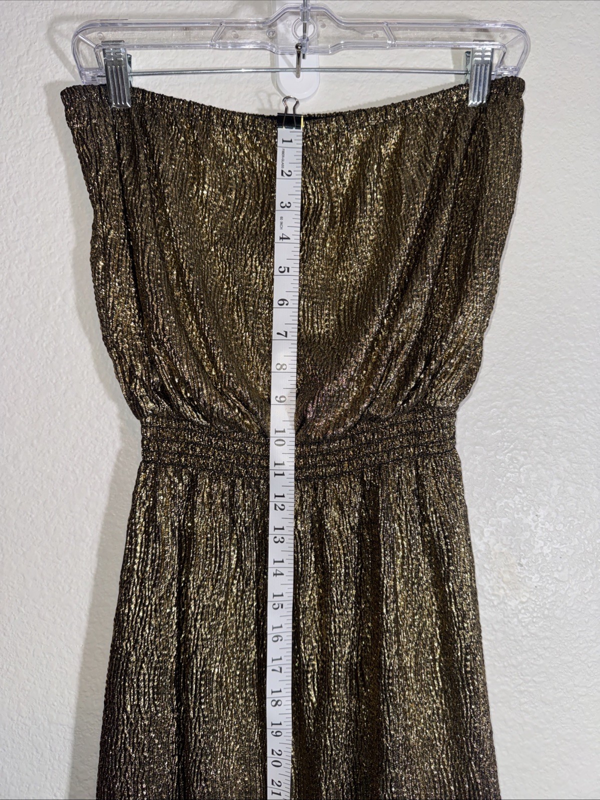 Gianni Bini Gold Metallic Strapless Maxi Cocktail Dress Size Medium Party Club