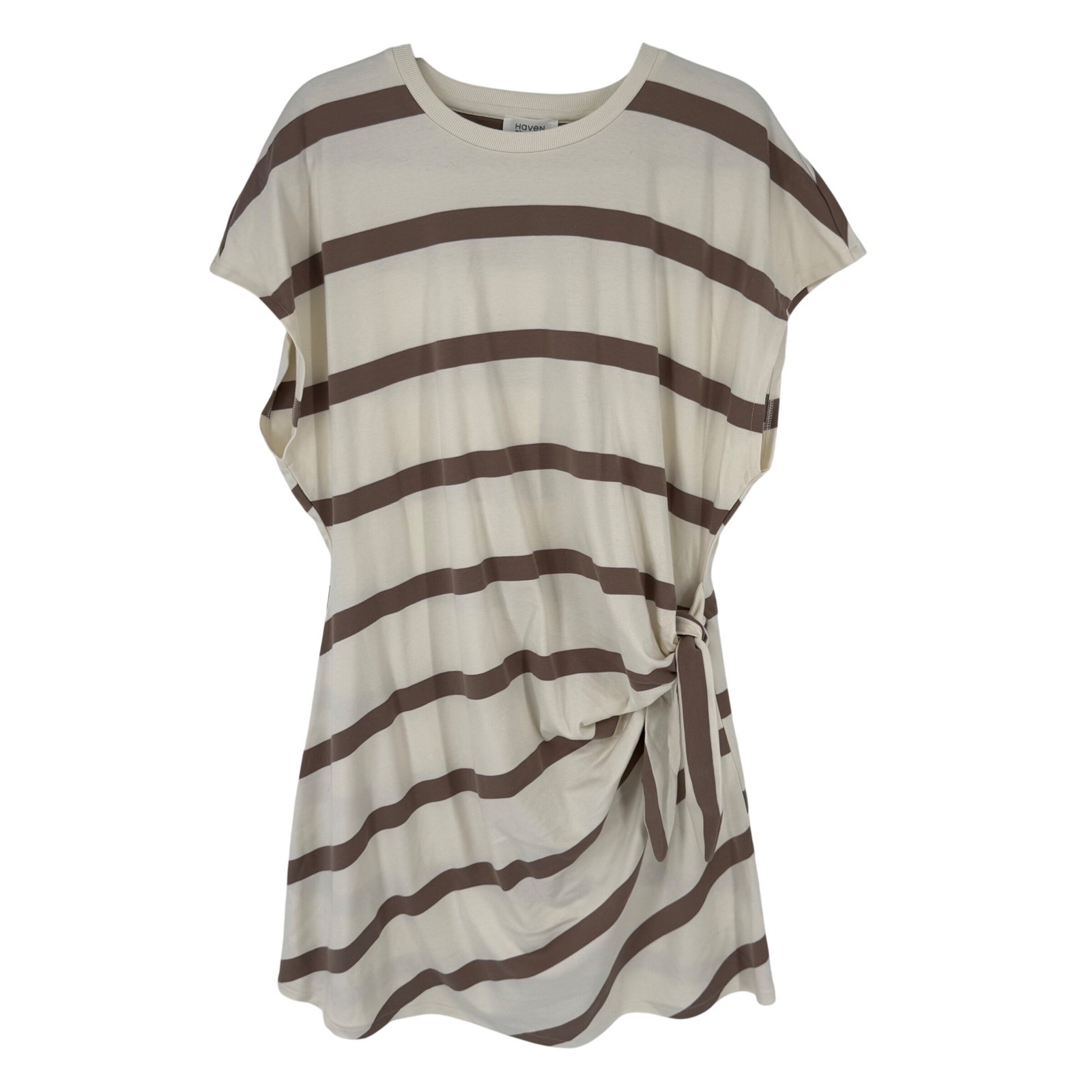 Haven Well Within Striped T-Shirt Dress Size XXL Cream Brown NEW Side Tie Cotton