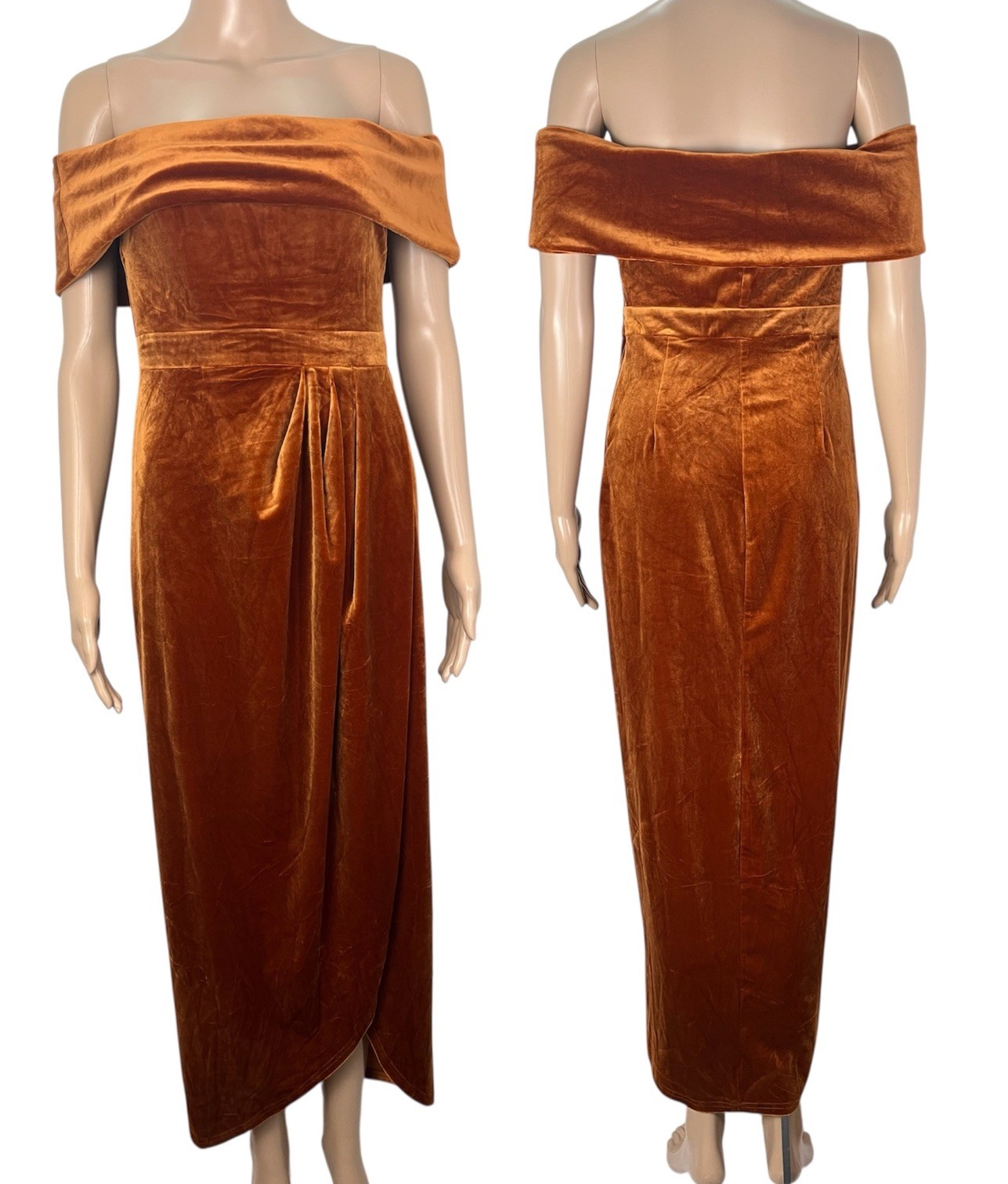Lulus I’m Enchanted Velvet Off-the-Shoulder Rust Orange Maxi Party Dress Size Sm