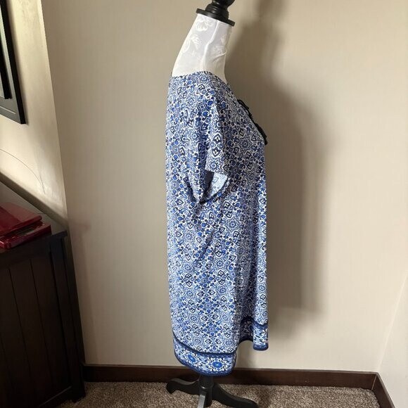 Lands End Womens Blue Floral Nylon Spandex Blend Dress Summer Athletic Large