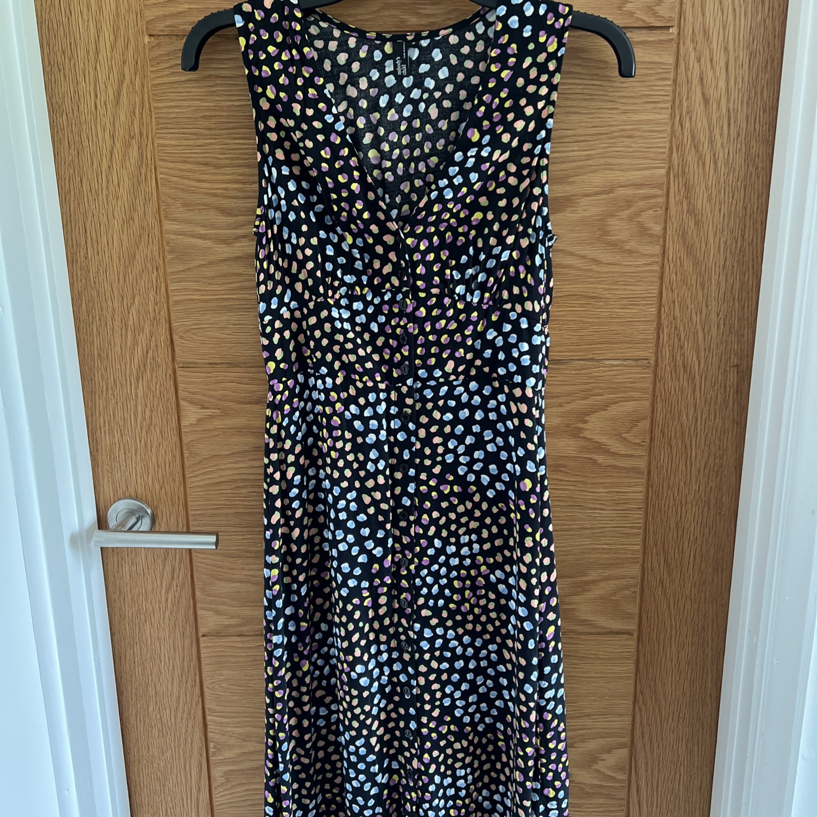 Nobody’s Child Black Dot MultiColour Midi Dress Button Down Sleeveless 8 viscose