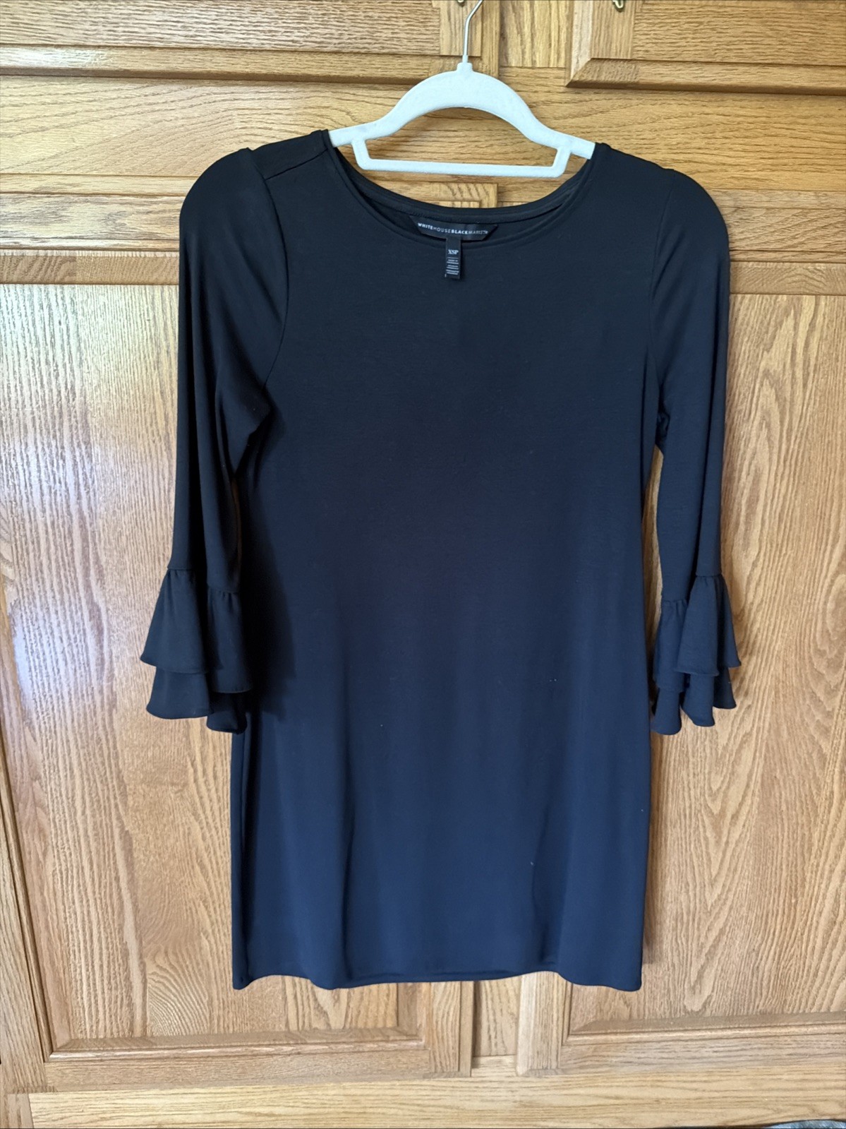 White House Black Market Women’s Black Dress 3/4 Ruffle Sleeve Size XS Petite
