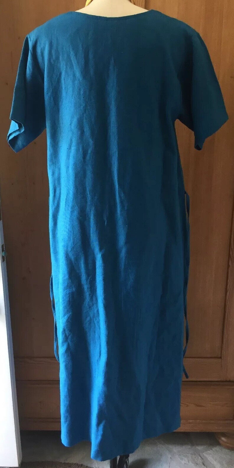 JES ‘Irie’ Wear Bold Turquoise Linen Short Sleeve Dress~ Waist Tie~ MEDIUM NWOT