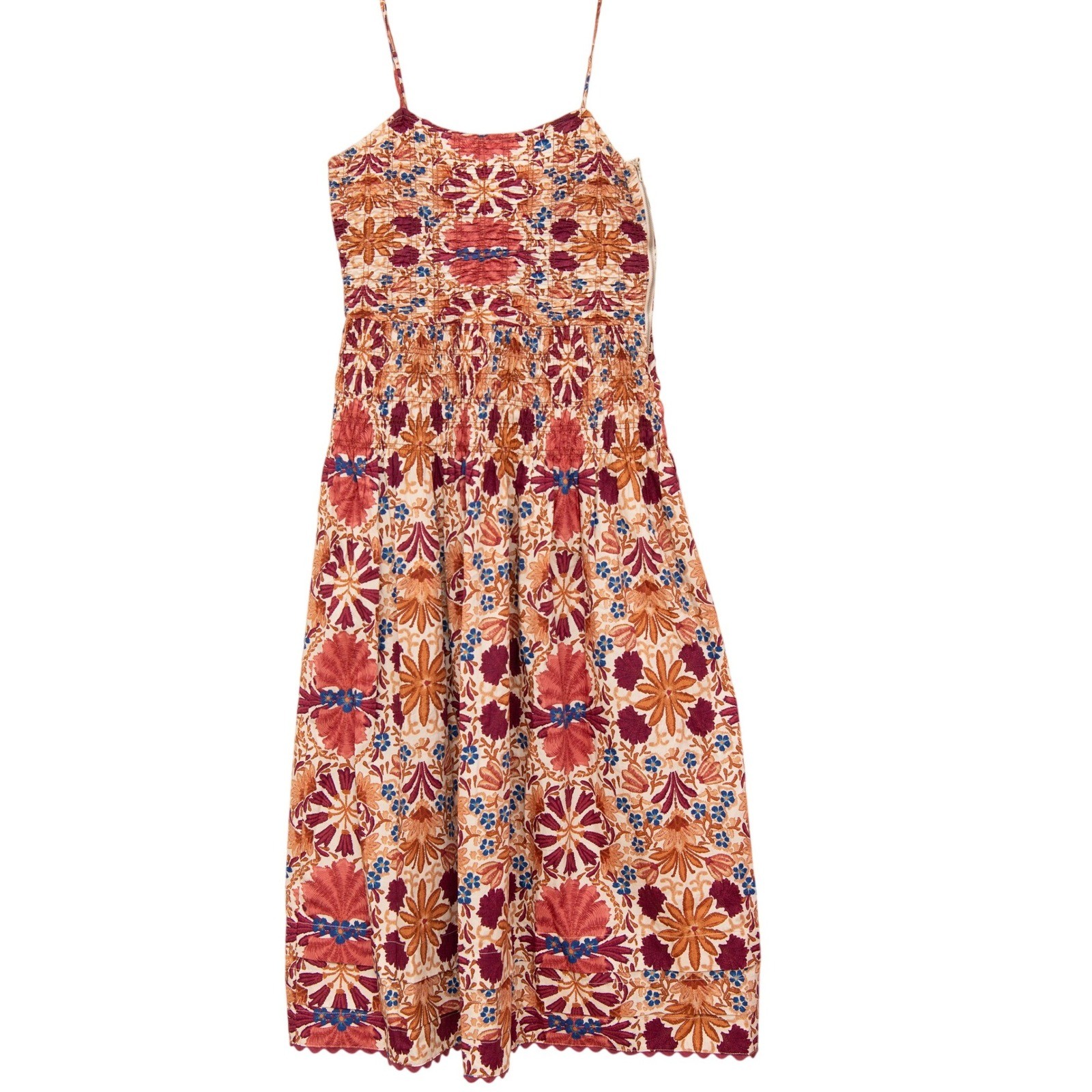 Floral Smocked Midi Dress Sz M Tiered Ruffle Boho Hippie FairyCore Western Belle