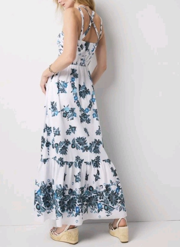 White House Black Market 100% Cotton Strappy Floral Maxi Dress NWT $200 14