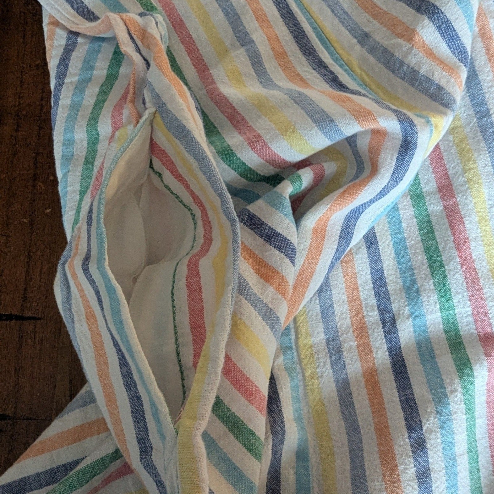 Pastel Rainbow Striped Linen Blend Shift Dress Pom Pom Womens Est Sz L Preppy