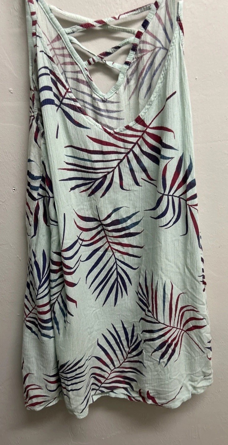 Lagaci Tropical Palms Mini Cover-up Green Multicolor M Strappy V-Neck Pockets