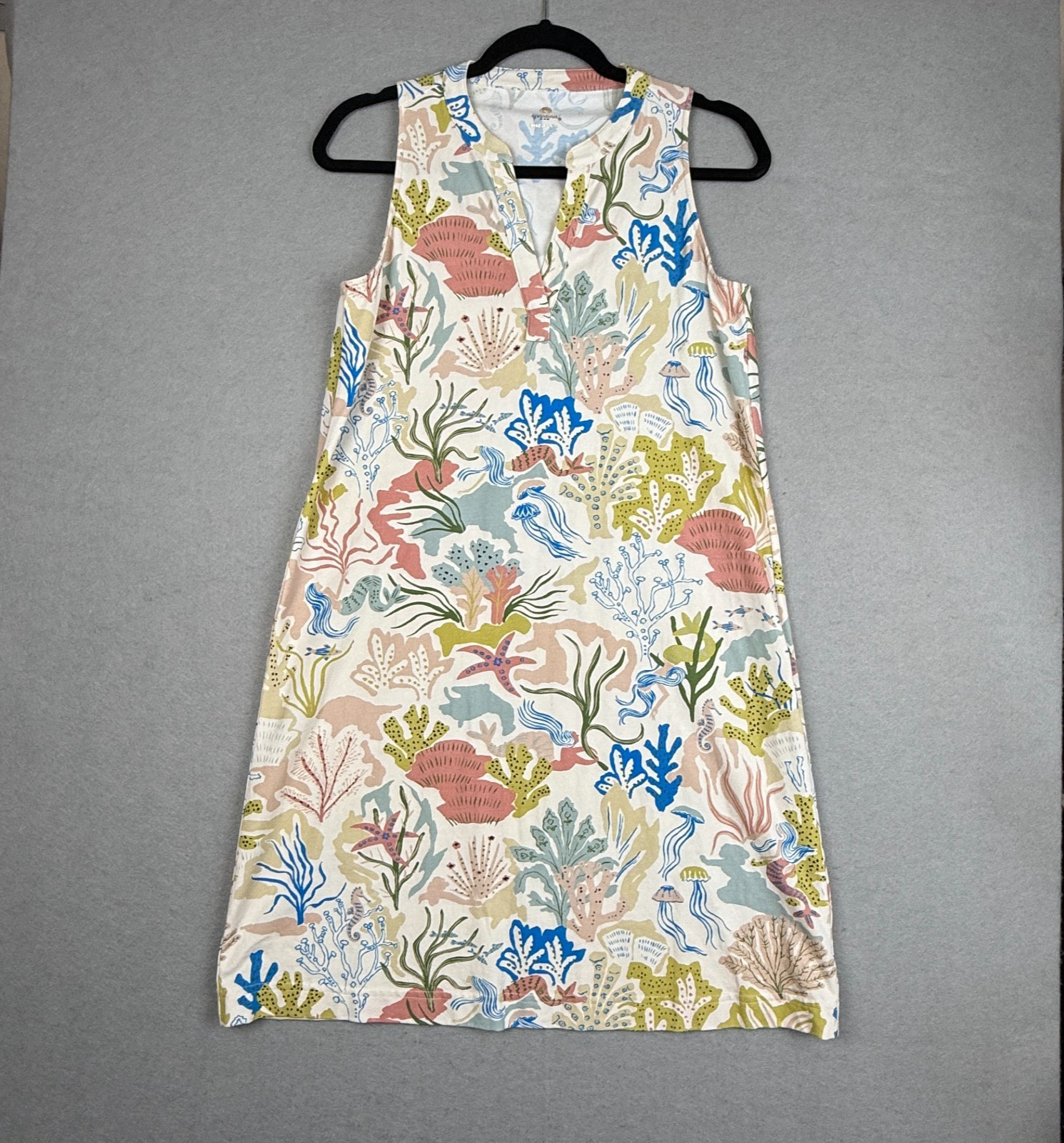 Spartina 449 Ogeechee Sea Life Notch Neck Tank Dress Coral Reef Coastal Sz S