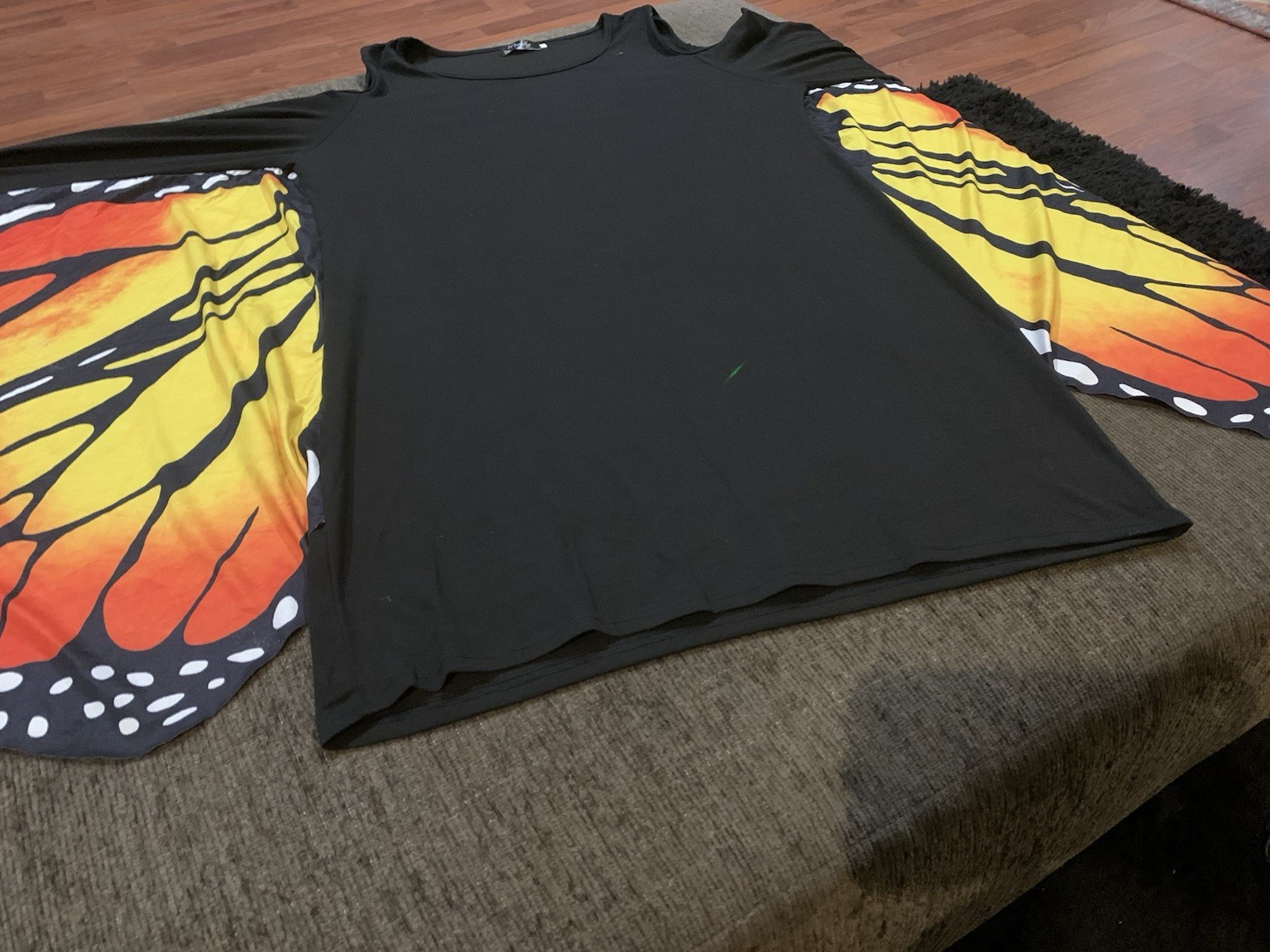 Butterfly Wing Cold-Shoulder Dress in Orange, yellow and Black