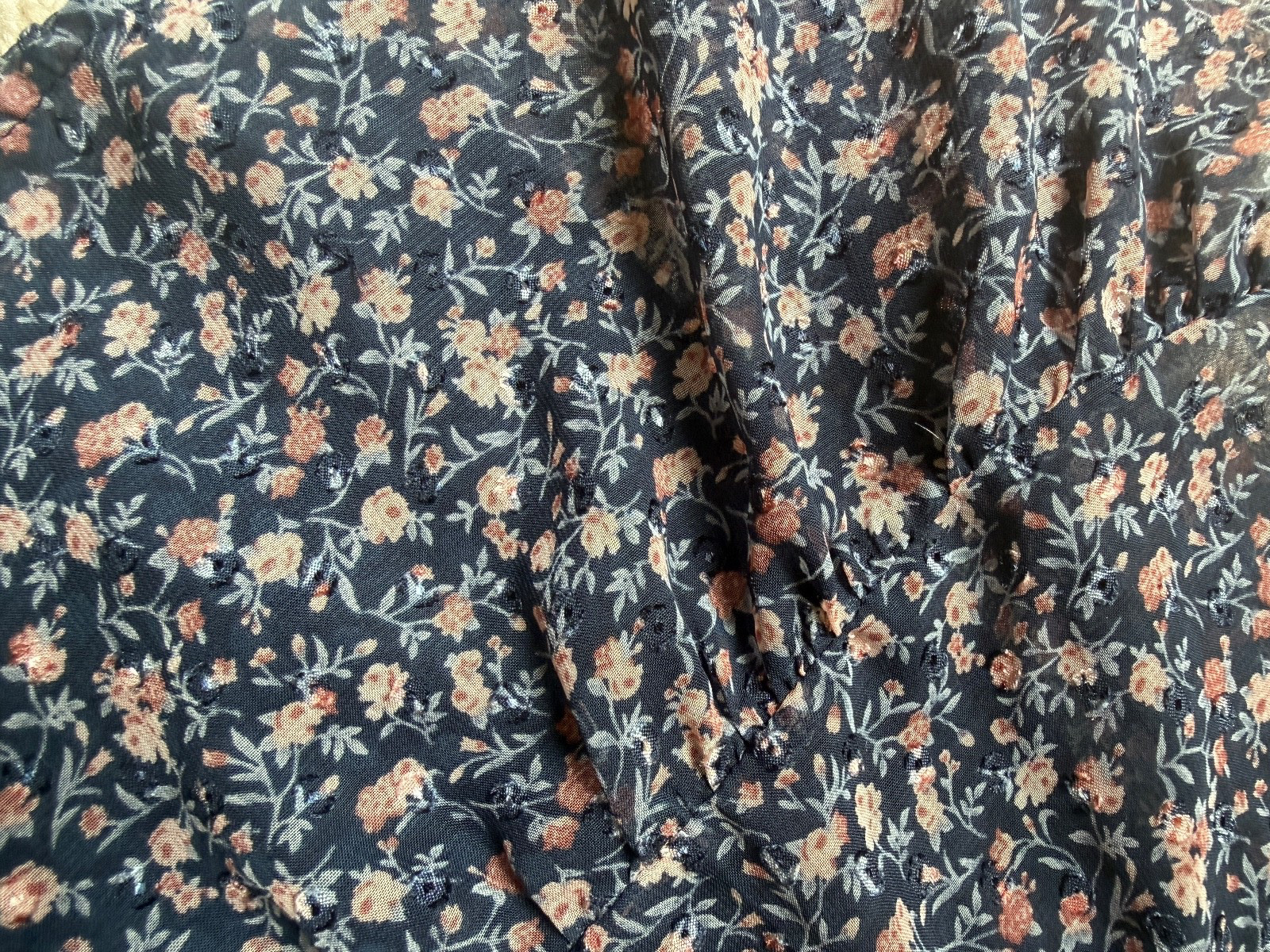 Altar’d State Navy Floral Mini Flowy Sheer Empire WaistDress Boho Cottage chic L