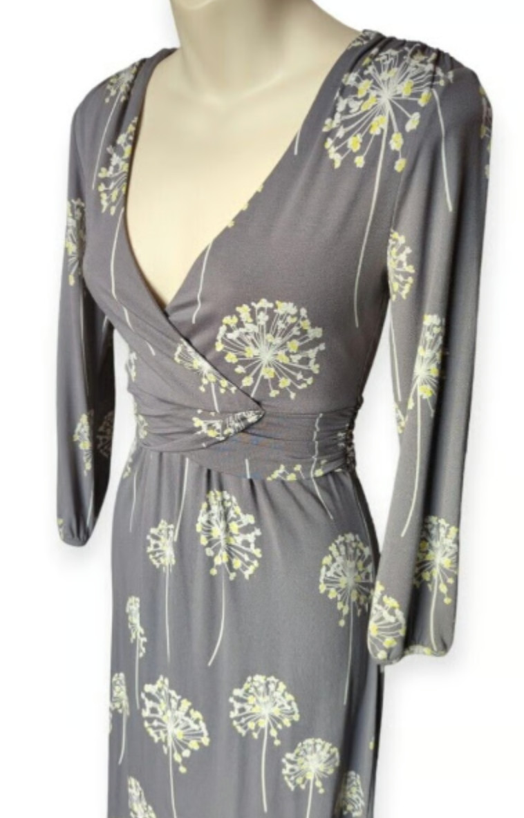 BODEN Dress EDIE Gray Yellow White Dandelion Flower Women’s US Size 6L / 6 Long