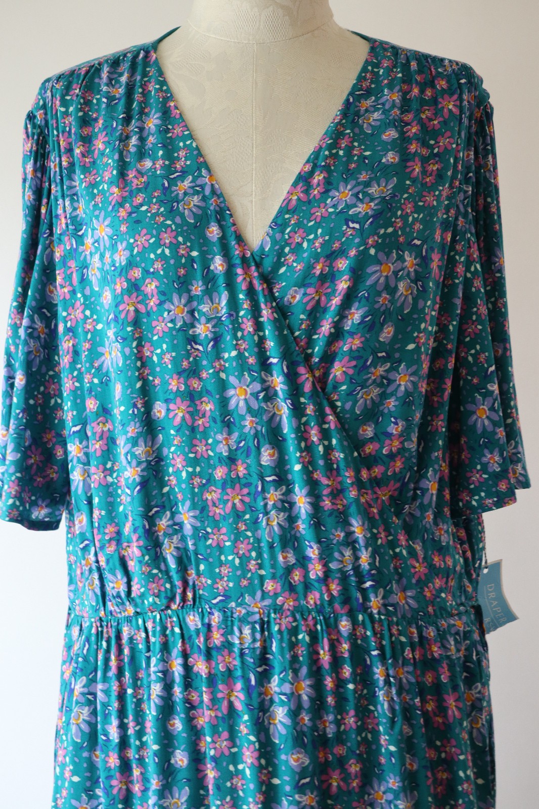 Draper James RSVP Teal Green Floral Short Batwing Sleeve Wrap Dress Women XXL