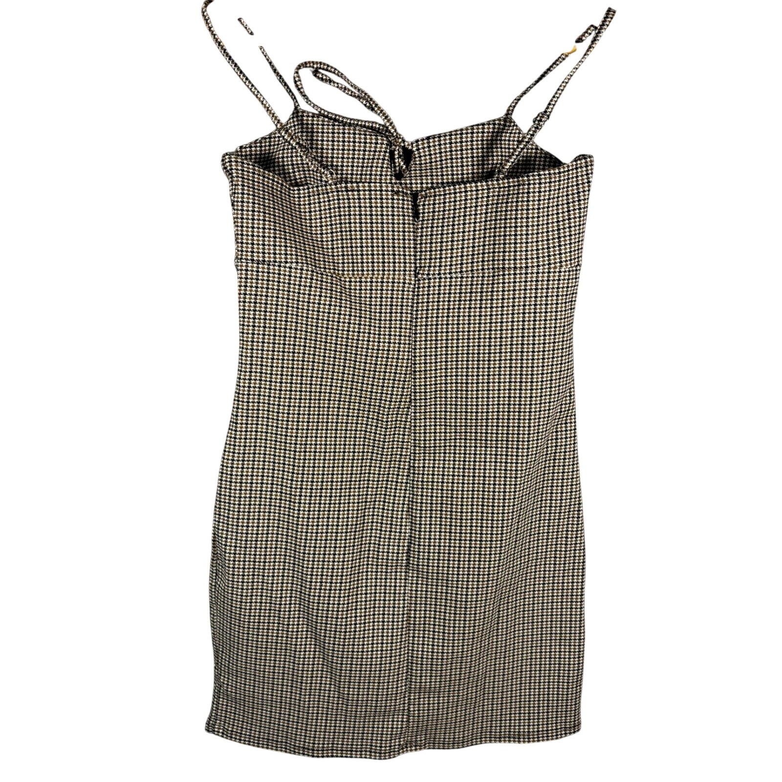 NWT Brown Black Gingham Sweetheart Neckline Tie Front Mini Dress Size L