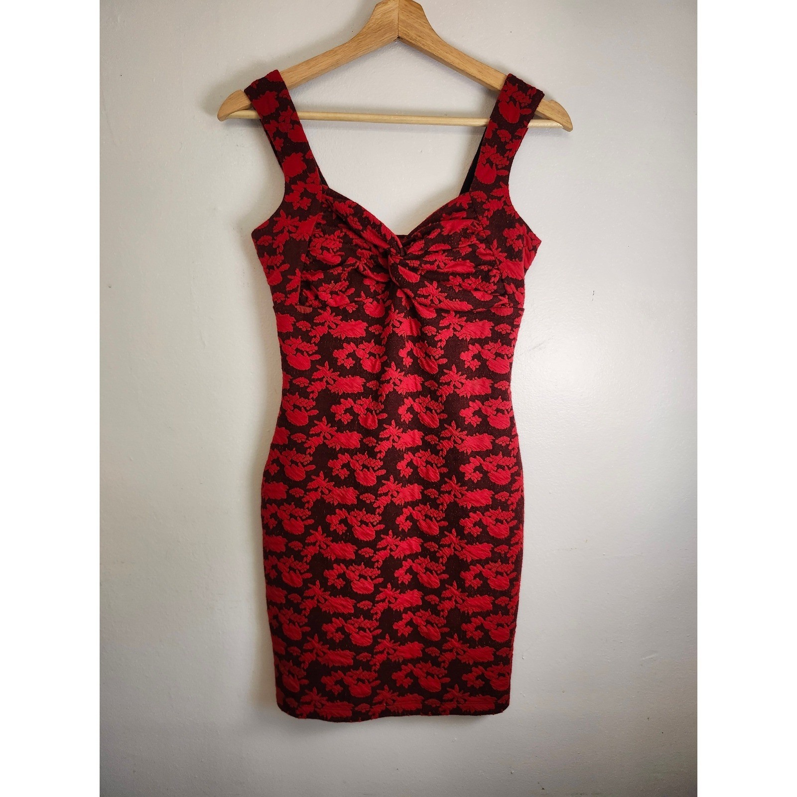 Candie’s Red & Black Floral Twist Front Bodycon Dress Size Small Y2K Party Goth
