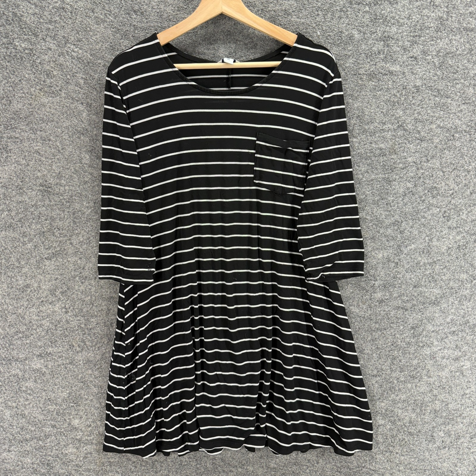 AriZona Mini Dress Women 2XL Black Striped Short 3/4 Sleeve Rayon Pockets Casual