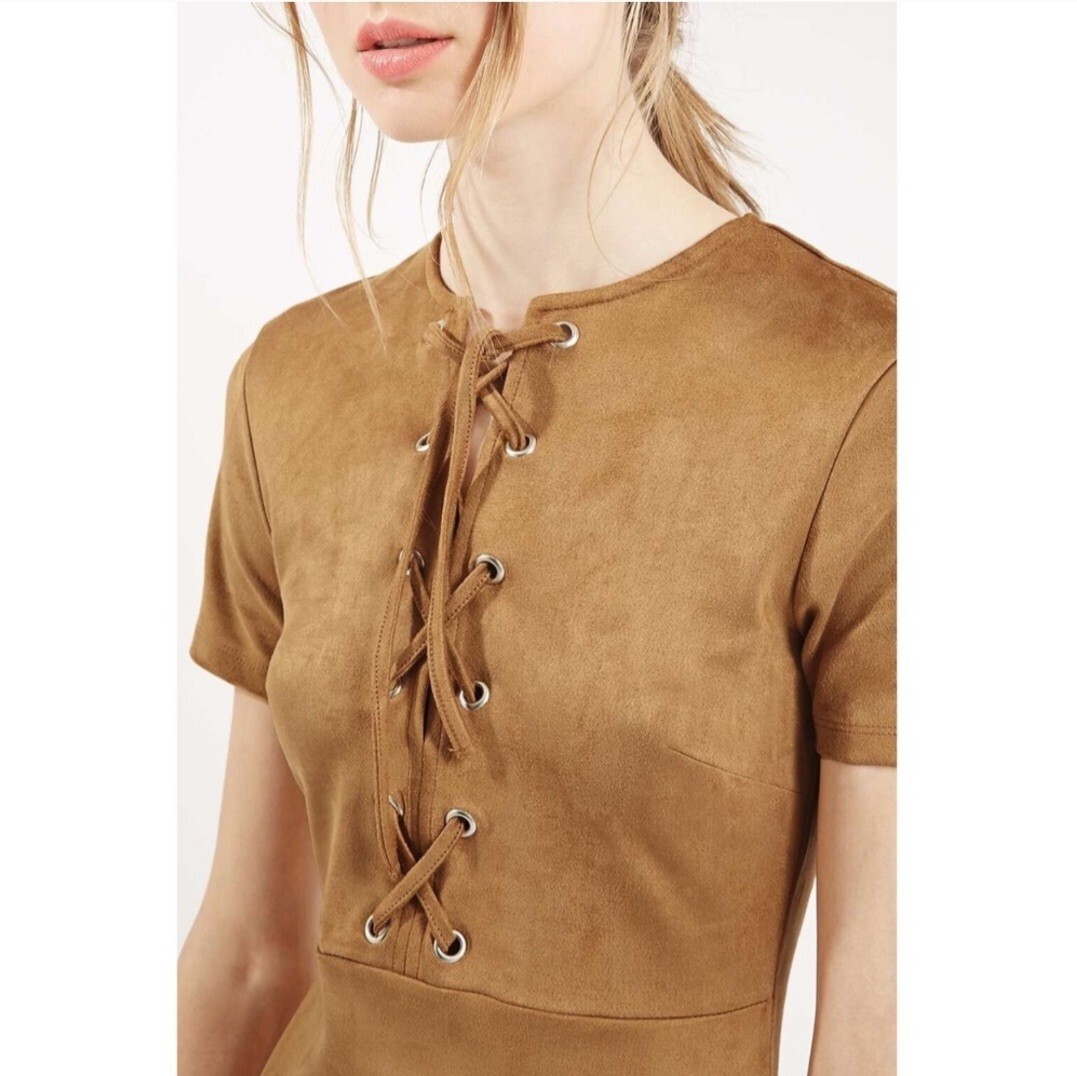 TopShop Honey Brown Short Sleeve Mini Slim Fit Dress Size 8 Petite