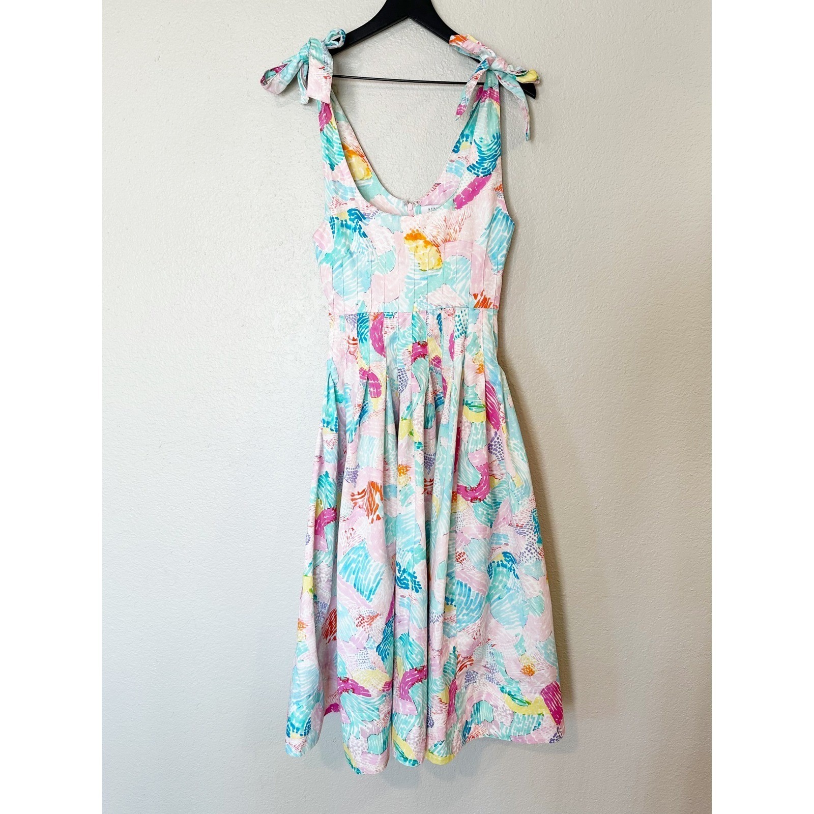 Hunter Bell Braden Dress Pastel Multi-Color Tie-Shoulder Midi Dress Size 2