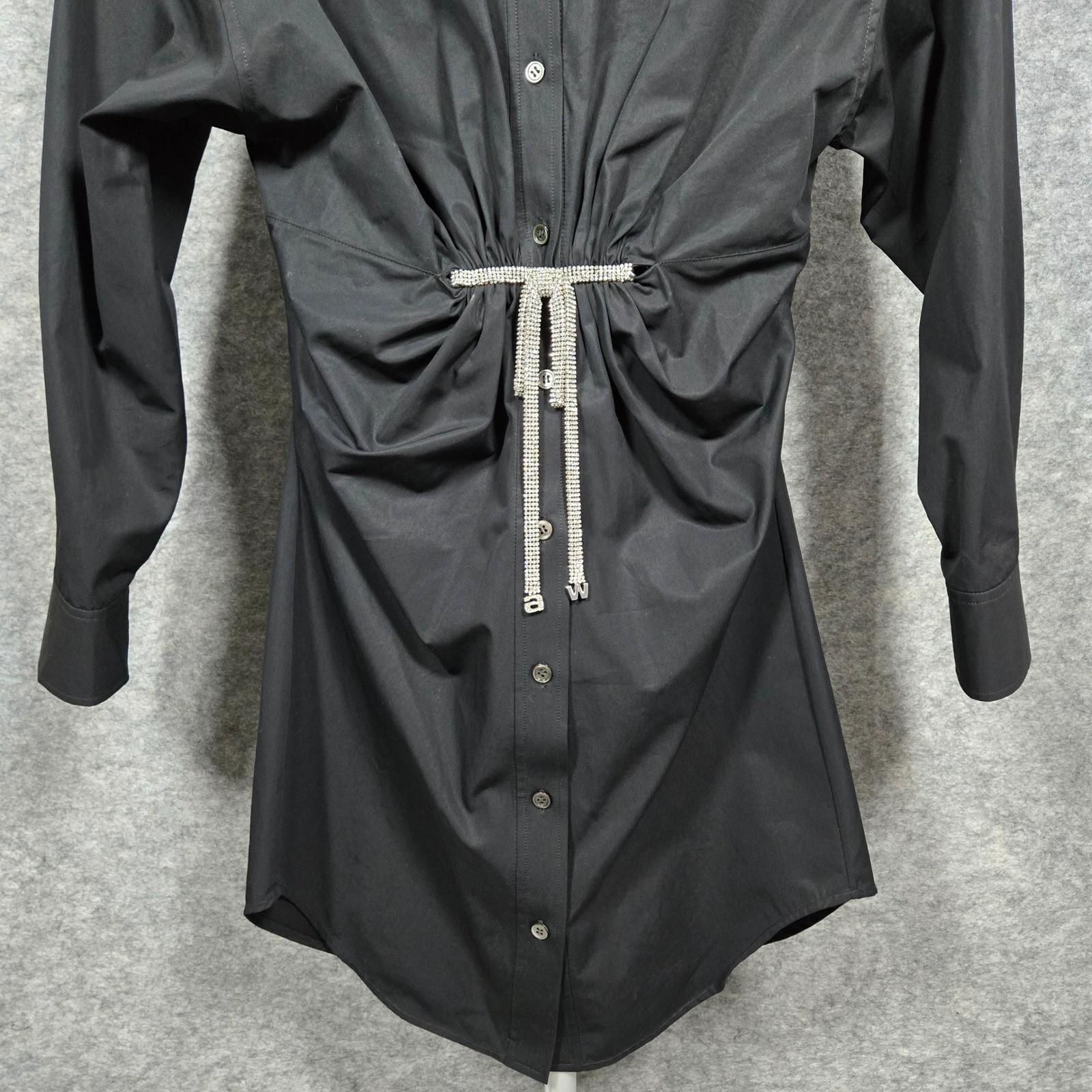 Alexander Wang Womens Black Crystal Bow Cinched Button Down Shirt Dress XS/S