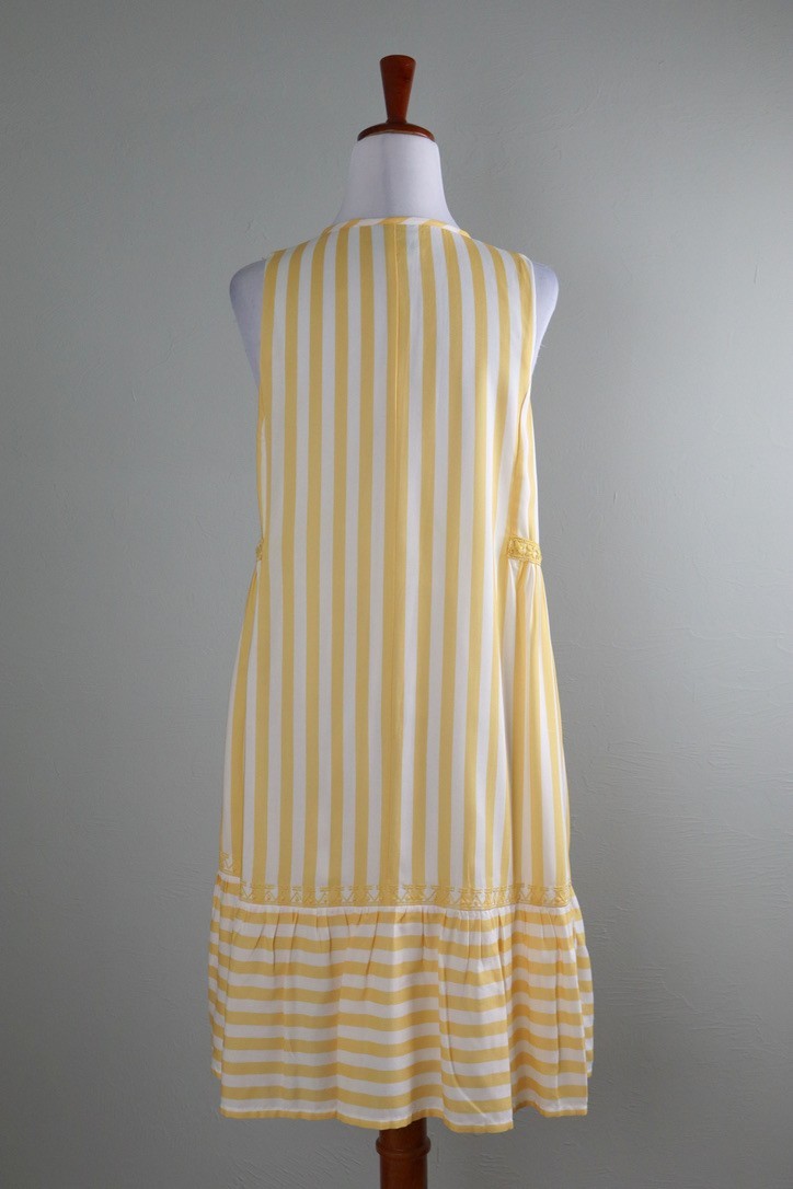 HIHO Tortola $159 Embroidered Yellow Striped Casual Lined Tank Dress Size XS